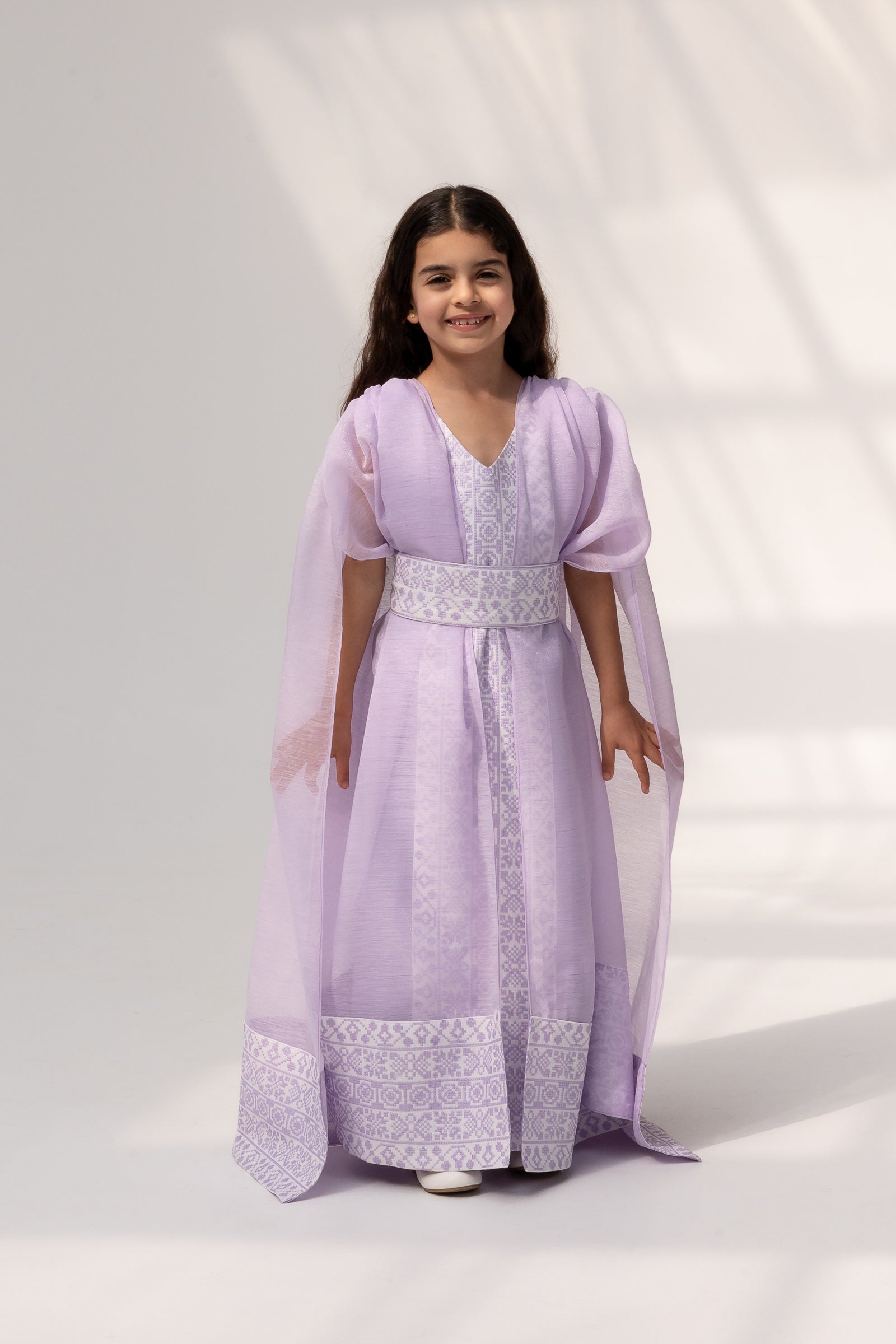 Kids Lilac Embroidered Cape Kaftan