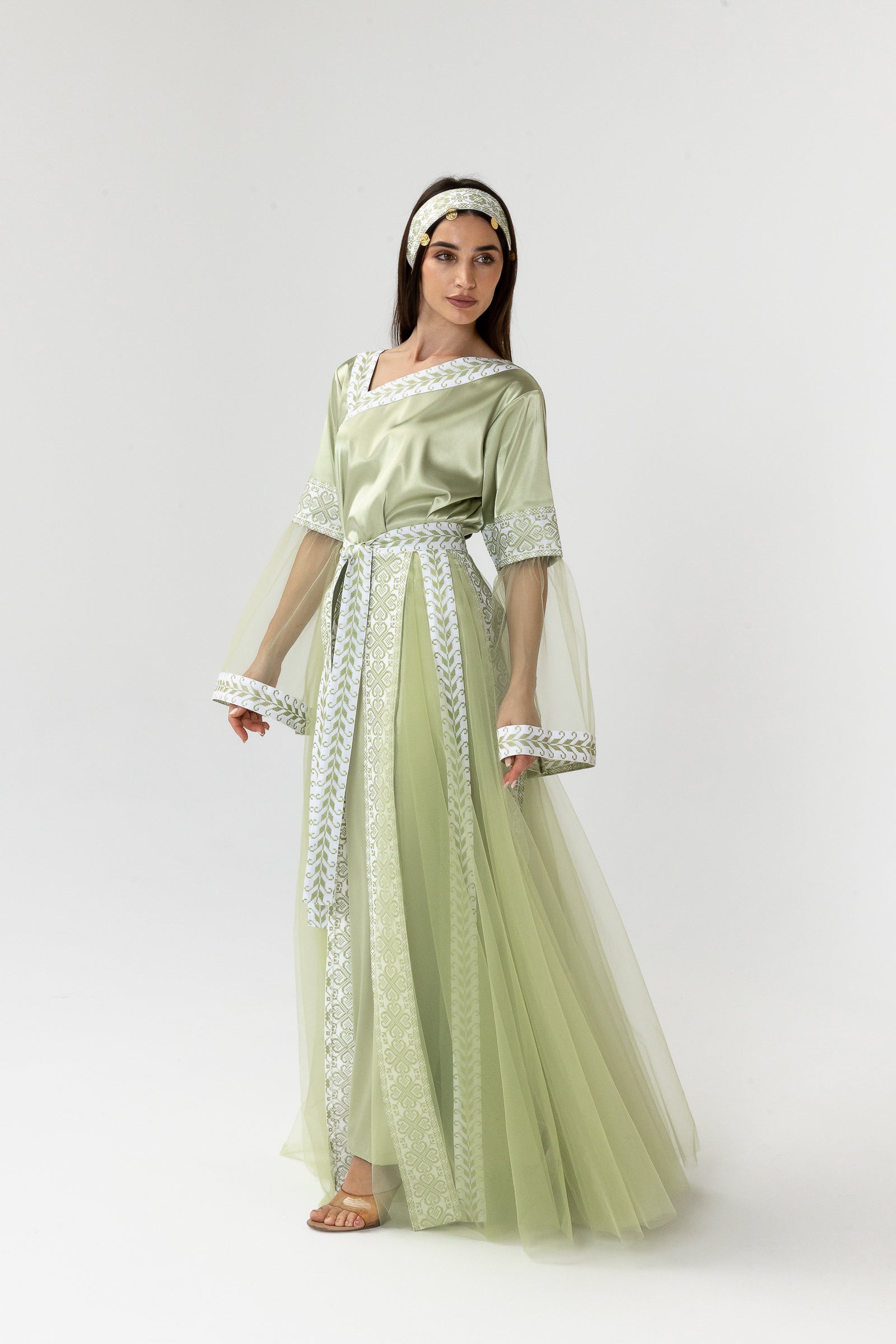 Embroidered Dress with Detachable Sheer Skirt