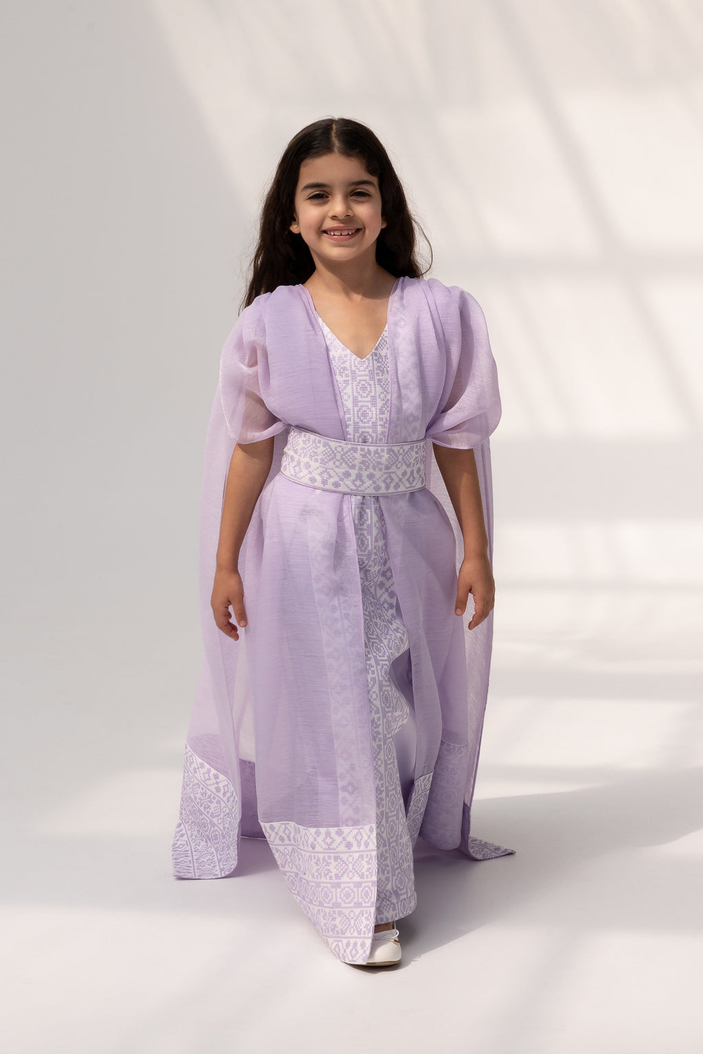 Kids Lilac Embroidered Cape Kaftan