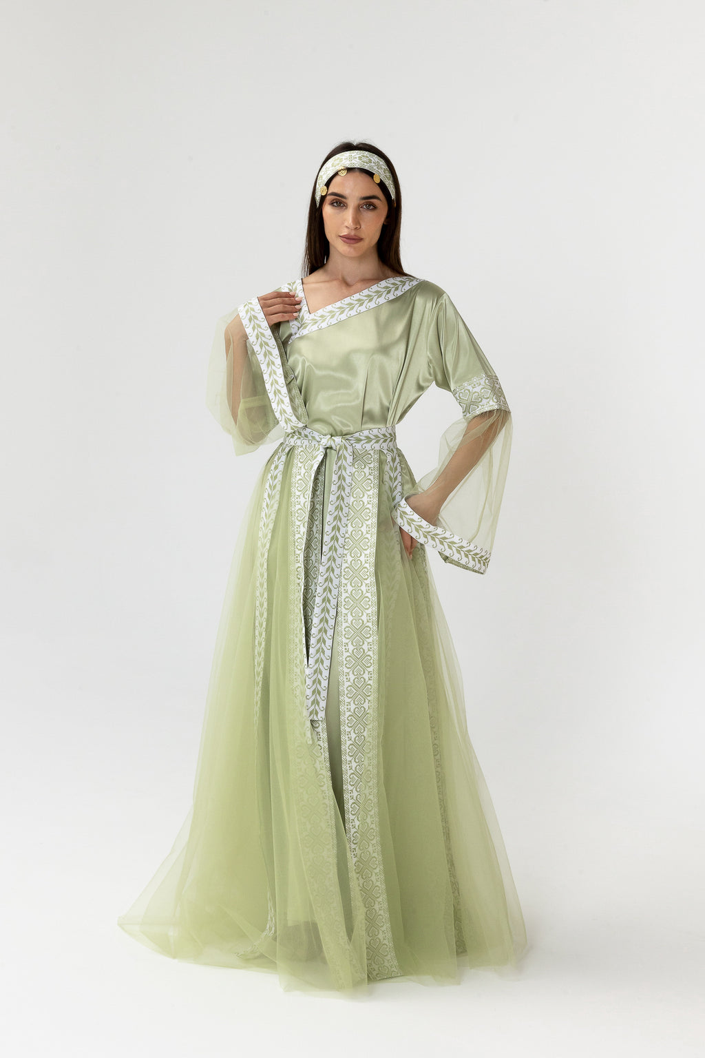 Embroidered Dress with Detachable Sheer Skirt