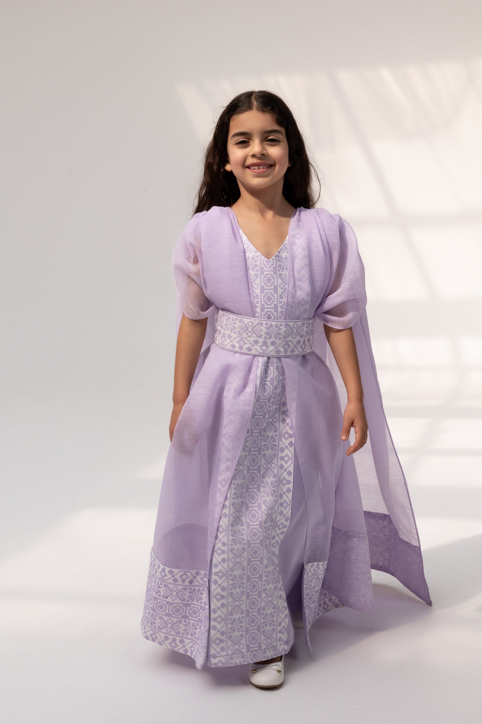 Kids Lilac Embroidered Cape Kaftan