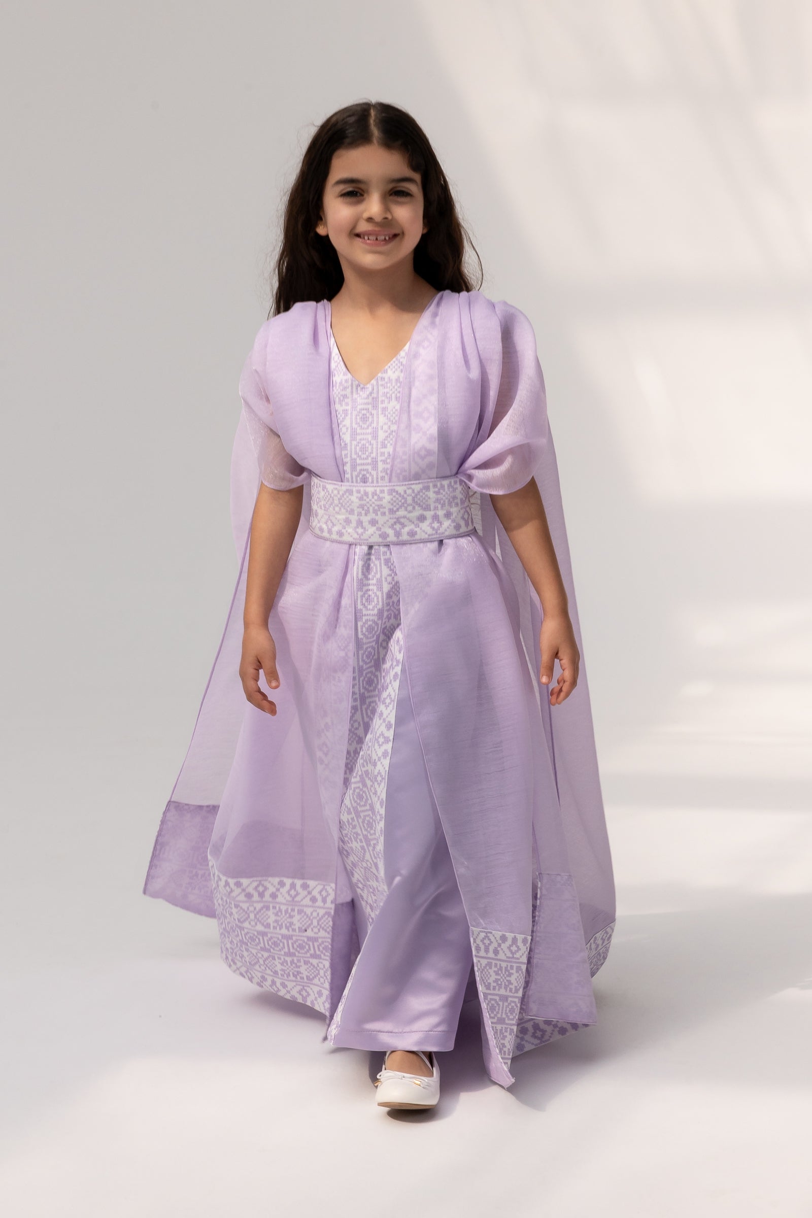 Kids Lilac Embroidered Cape Kaftan