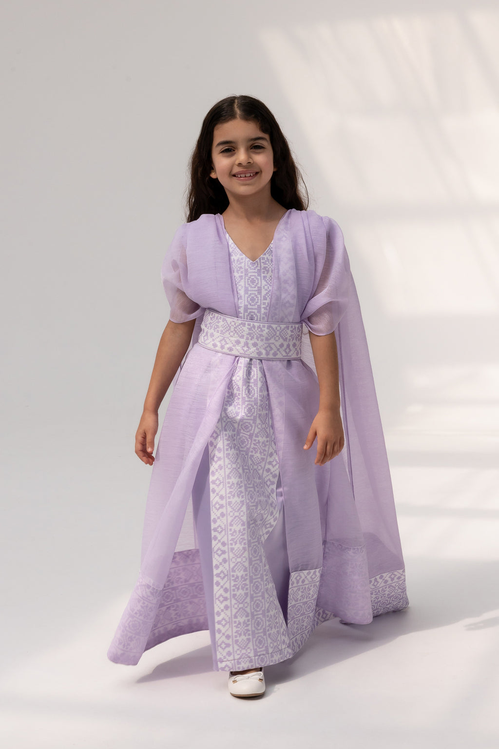 Kids Lilac Embroidered Cape Kaftan