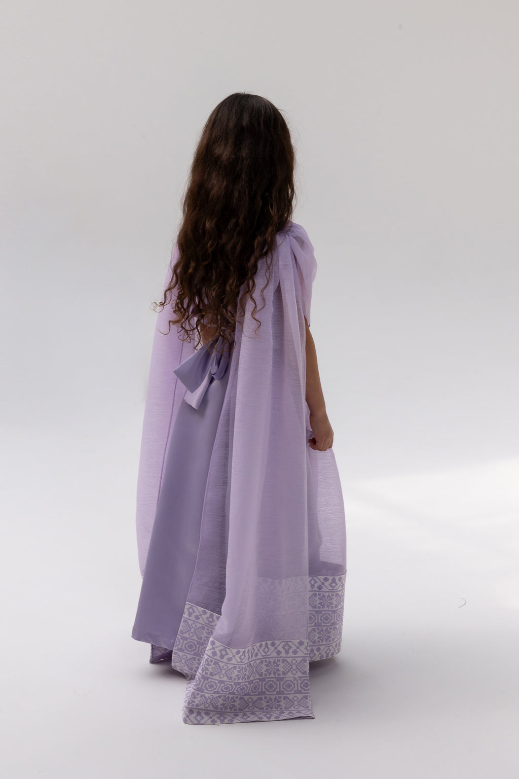 Kids Lilac Embroidered Cape Kaftan