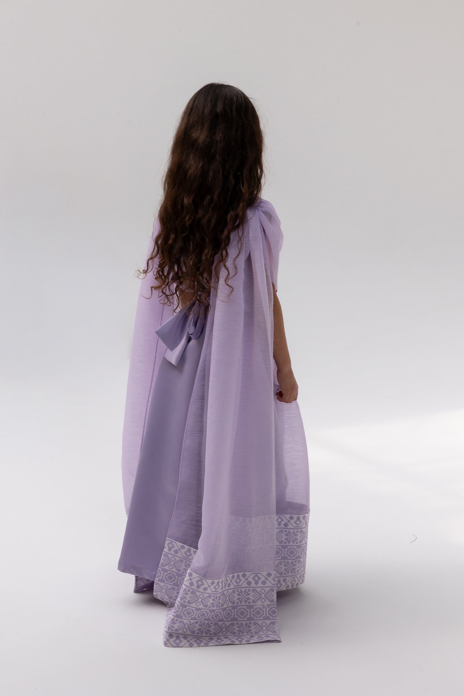 Kids Lilac Embroidered Cape Kaftan