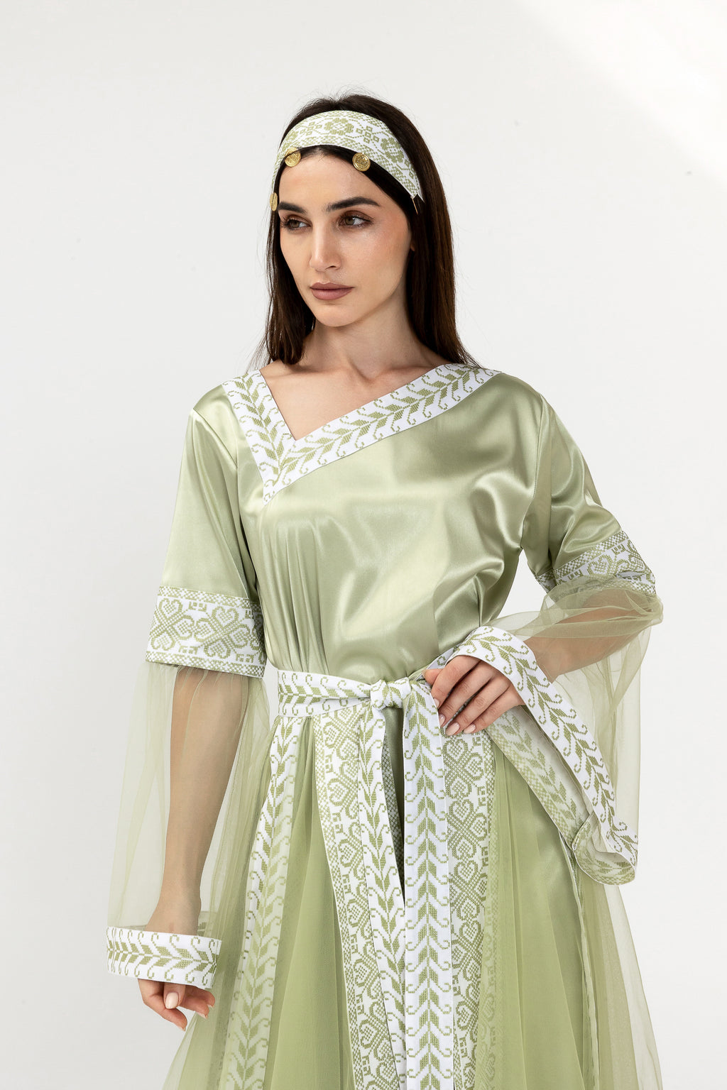 Embroidered Dress with Detachable Sheer Skirt