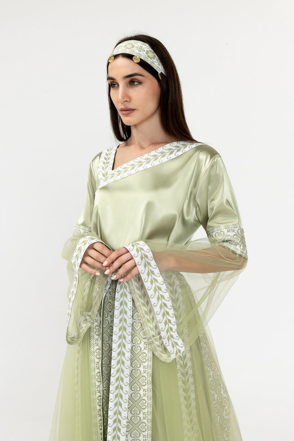 Embroidered Dress with Detachable Sheer Skirt