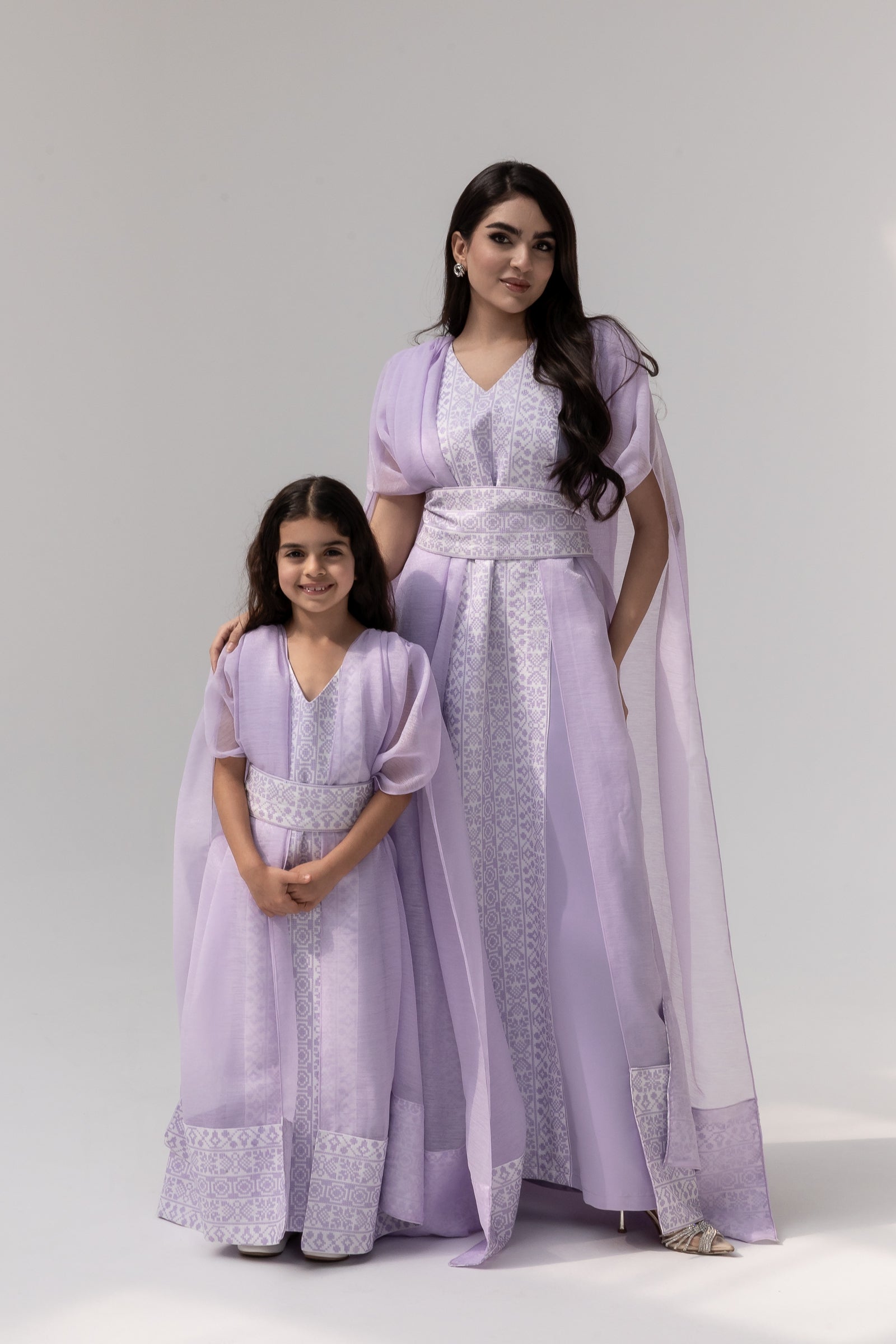 Kids Lilac Embroidered Cape Kaftan