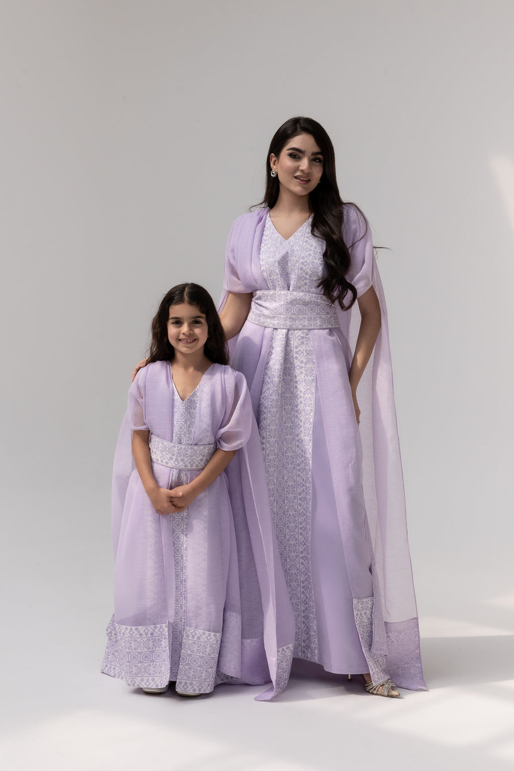 Kids Lilac Embroidered Cape Kaftan