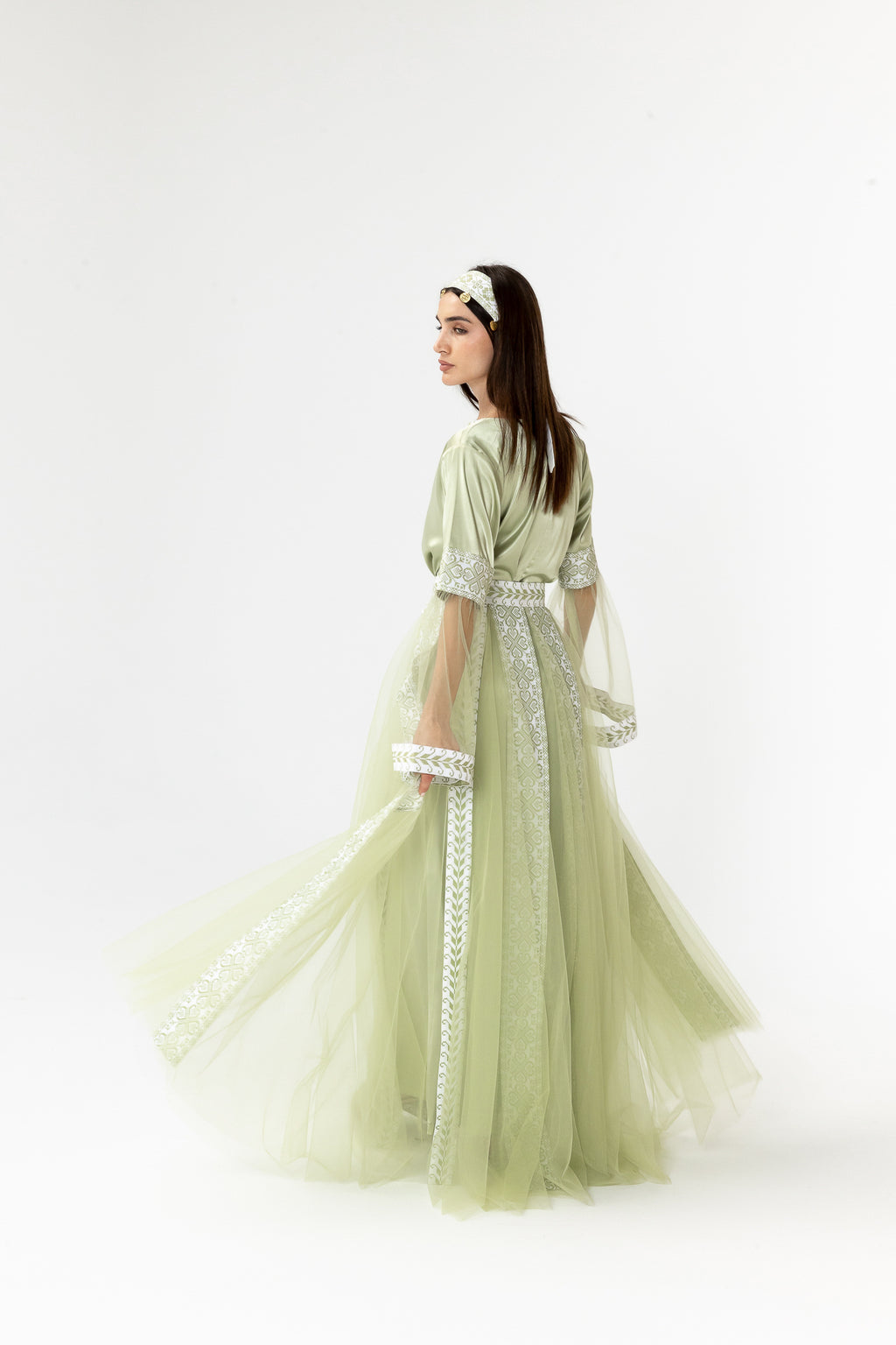 Embroidered Dress with Detachable Sheer Skirt
