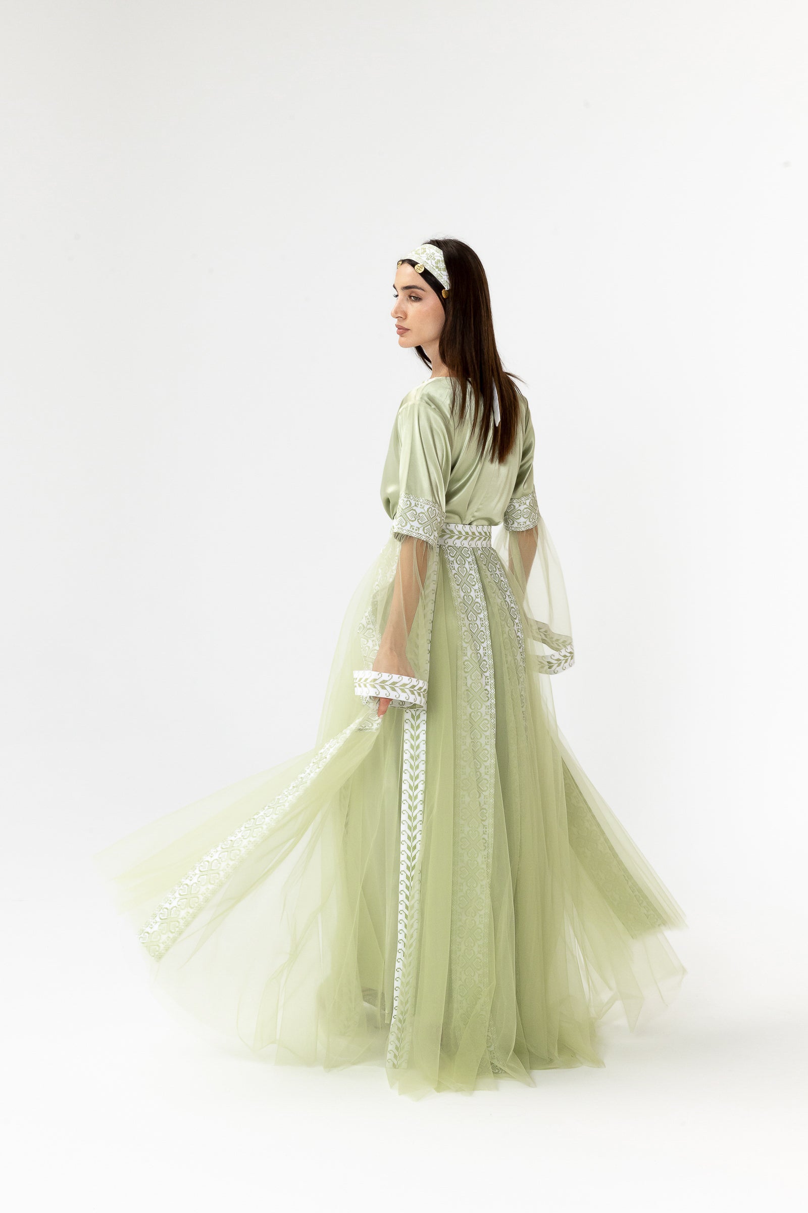 Embroidered Dress with Detachable Sheer Skirt