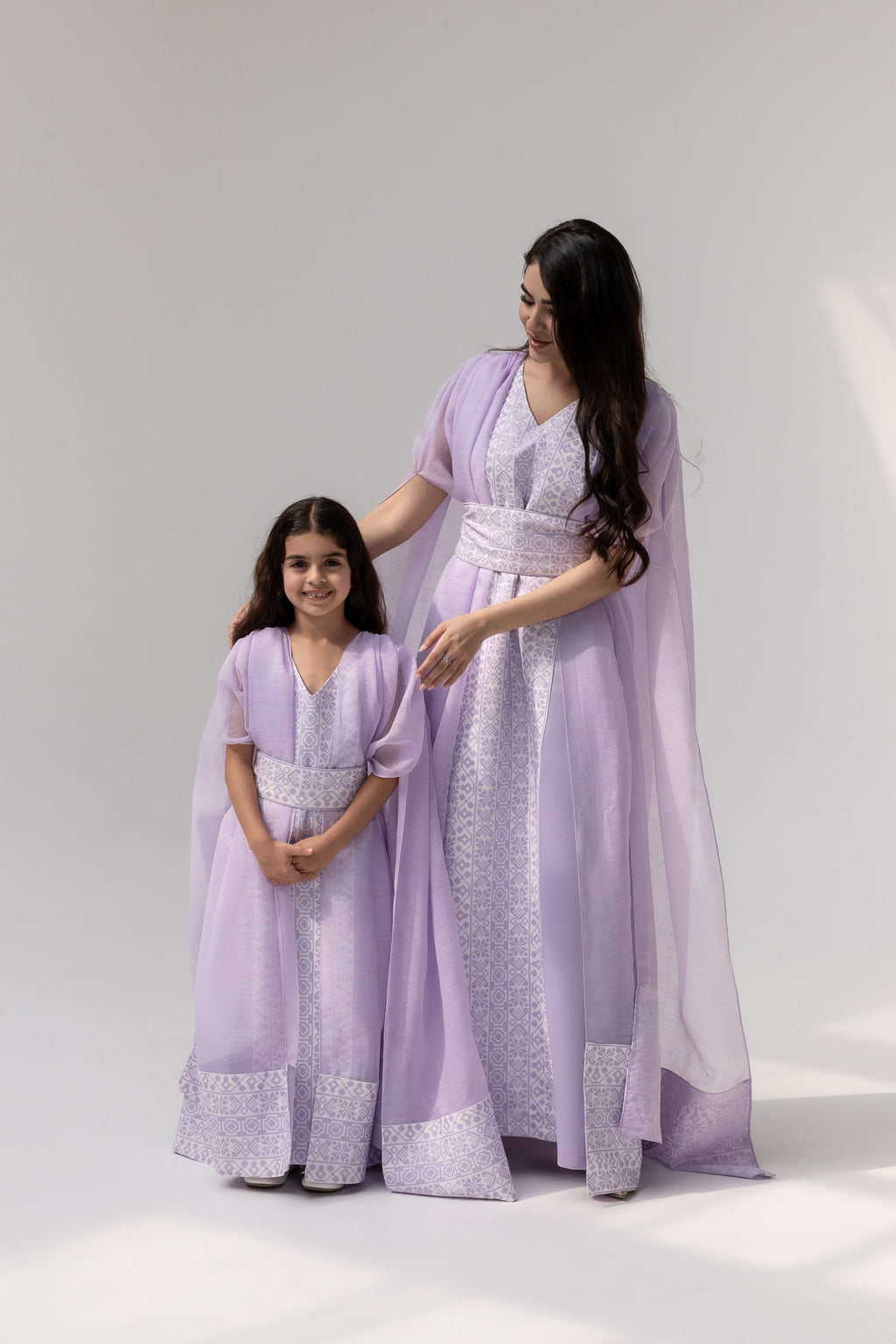 Kids Lilac Embroidered Cape Kaftan