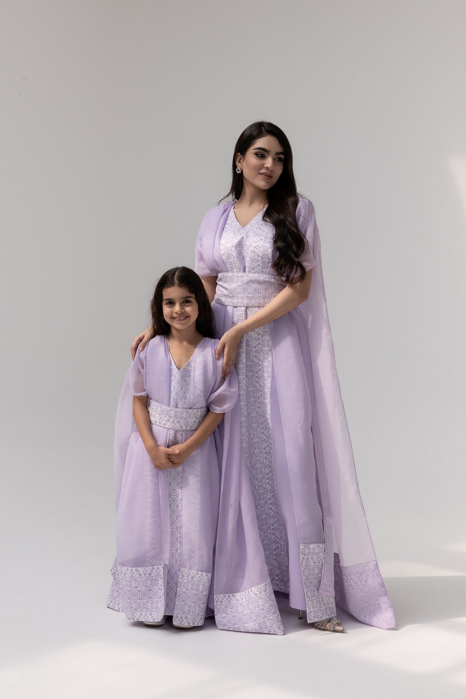 Kids Lilac Embroidered Cape Kaftan