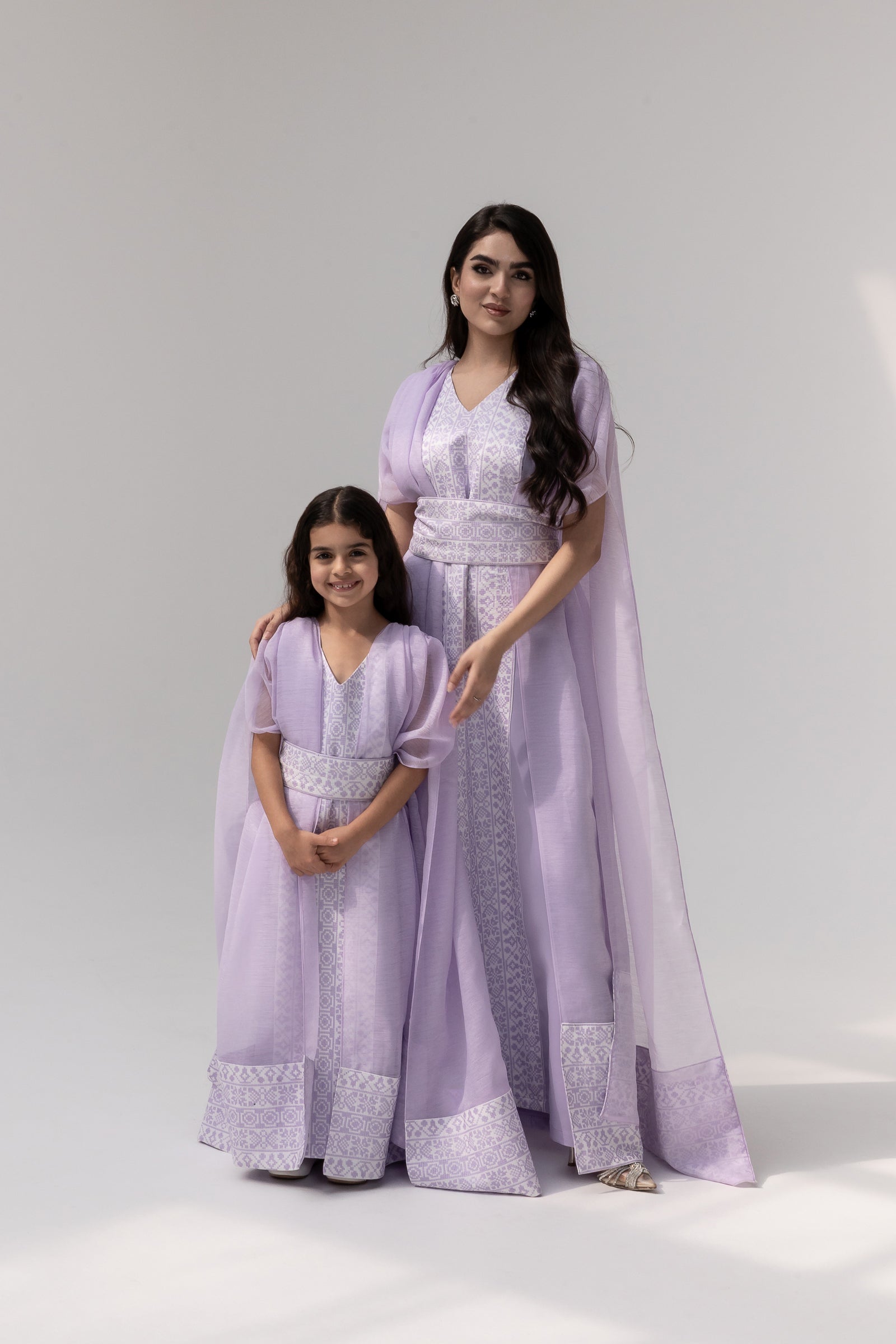 Kids Lilac Embroidered Cape Kaftan
