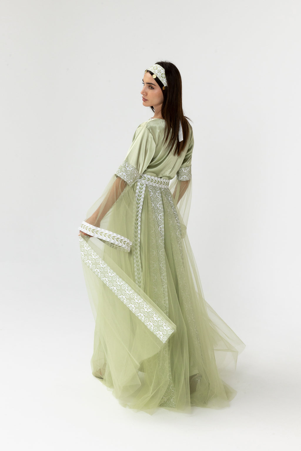 Embroidered Dress with Detachable Sheer Skirt