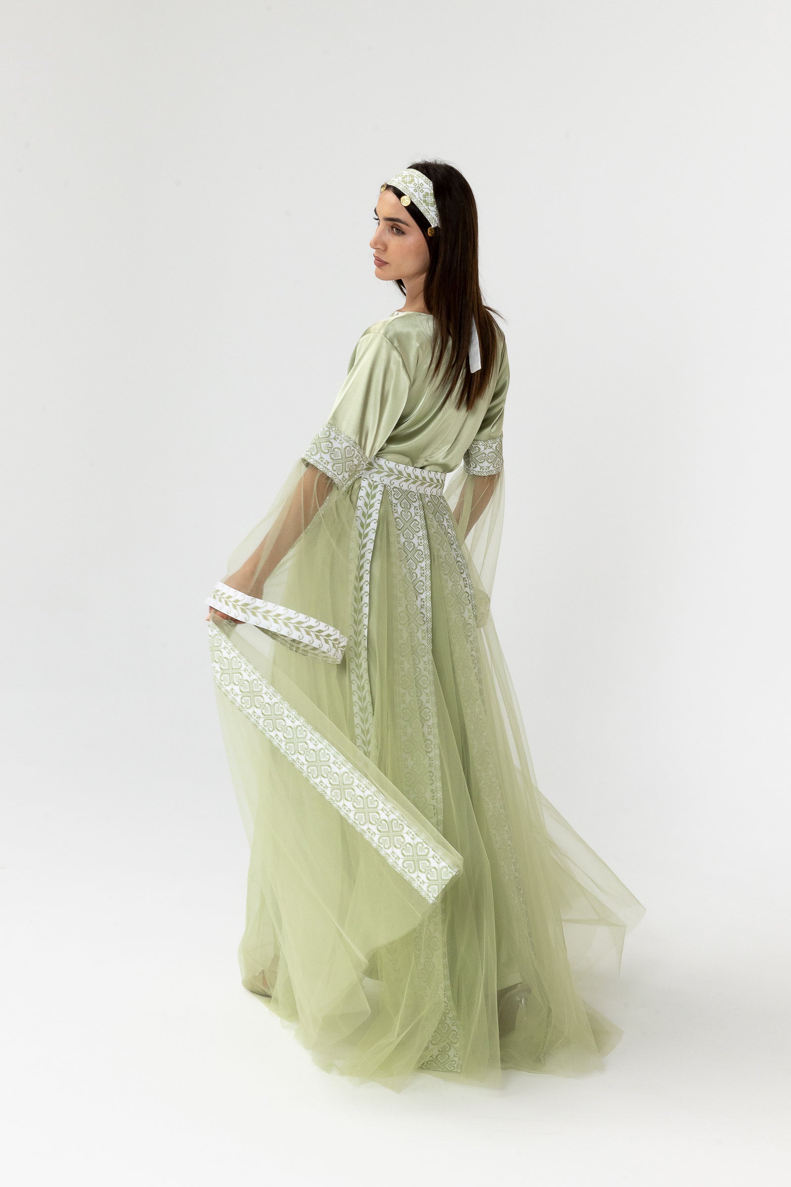 Embroidered Dress with Removable Overlay Skirt