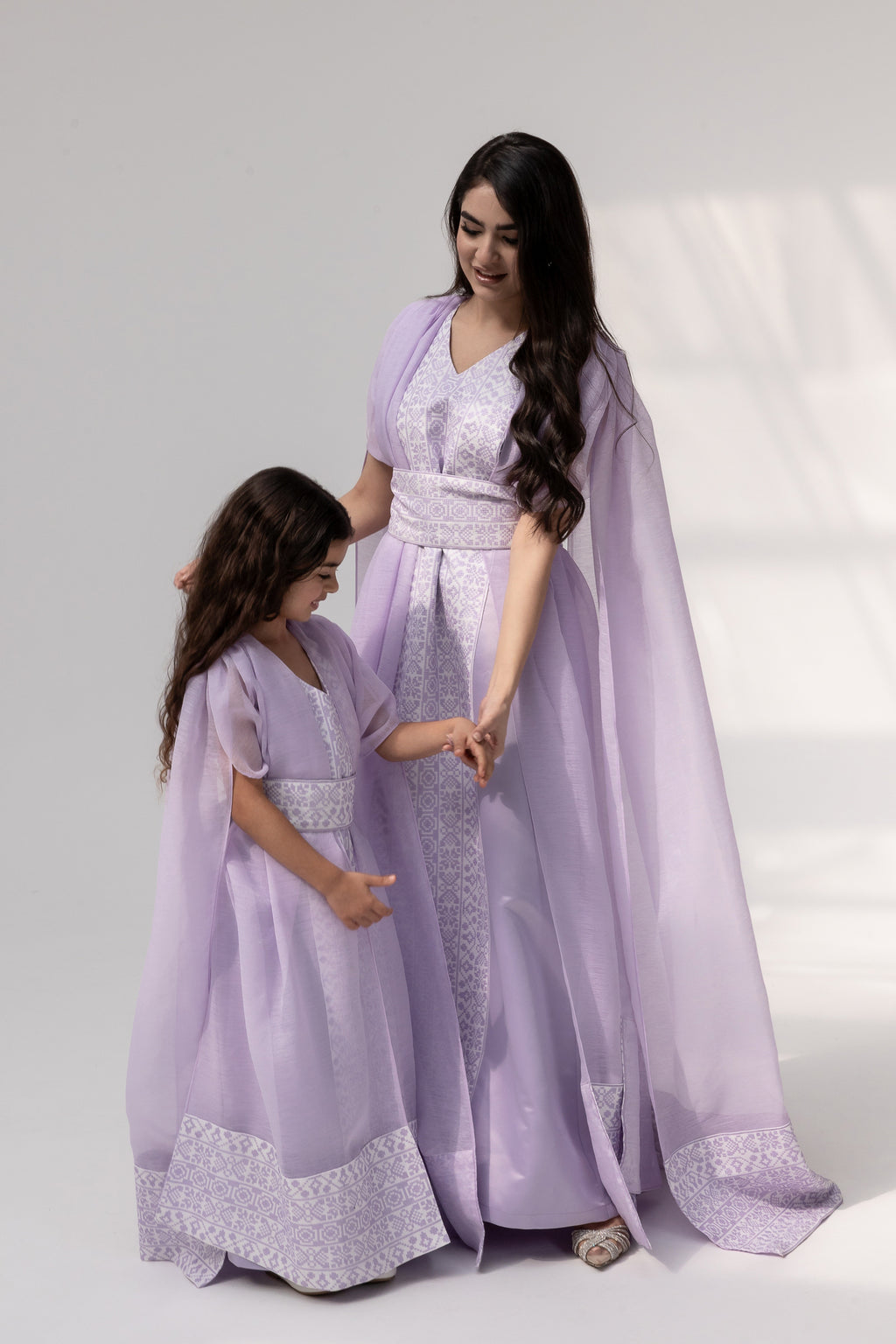 Kids Lilac Embroidered Cape Kaftan
