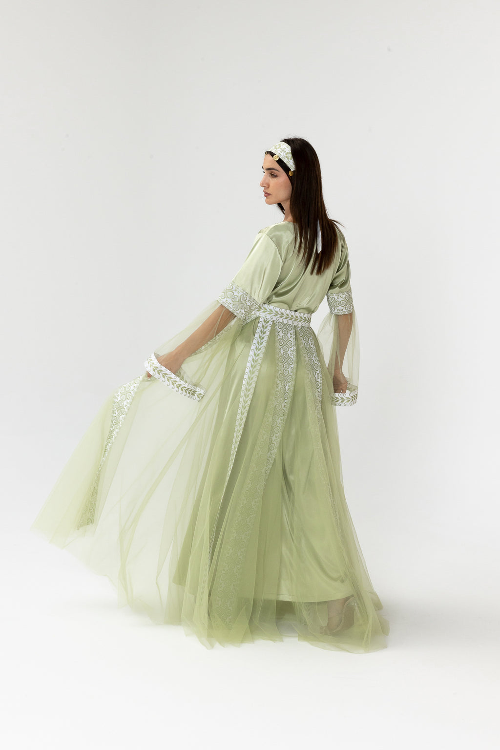 Embroidered Dress with Detachable Sheer Skirt