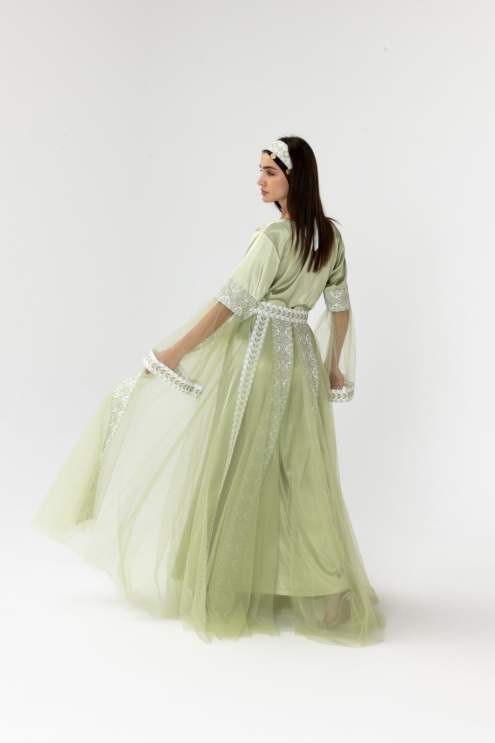 Embroidered Dress with Detachable Sheer Skirt