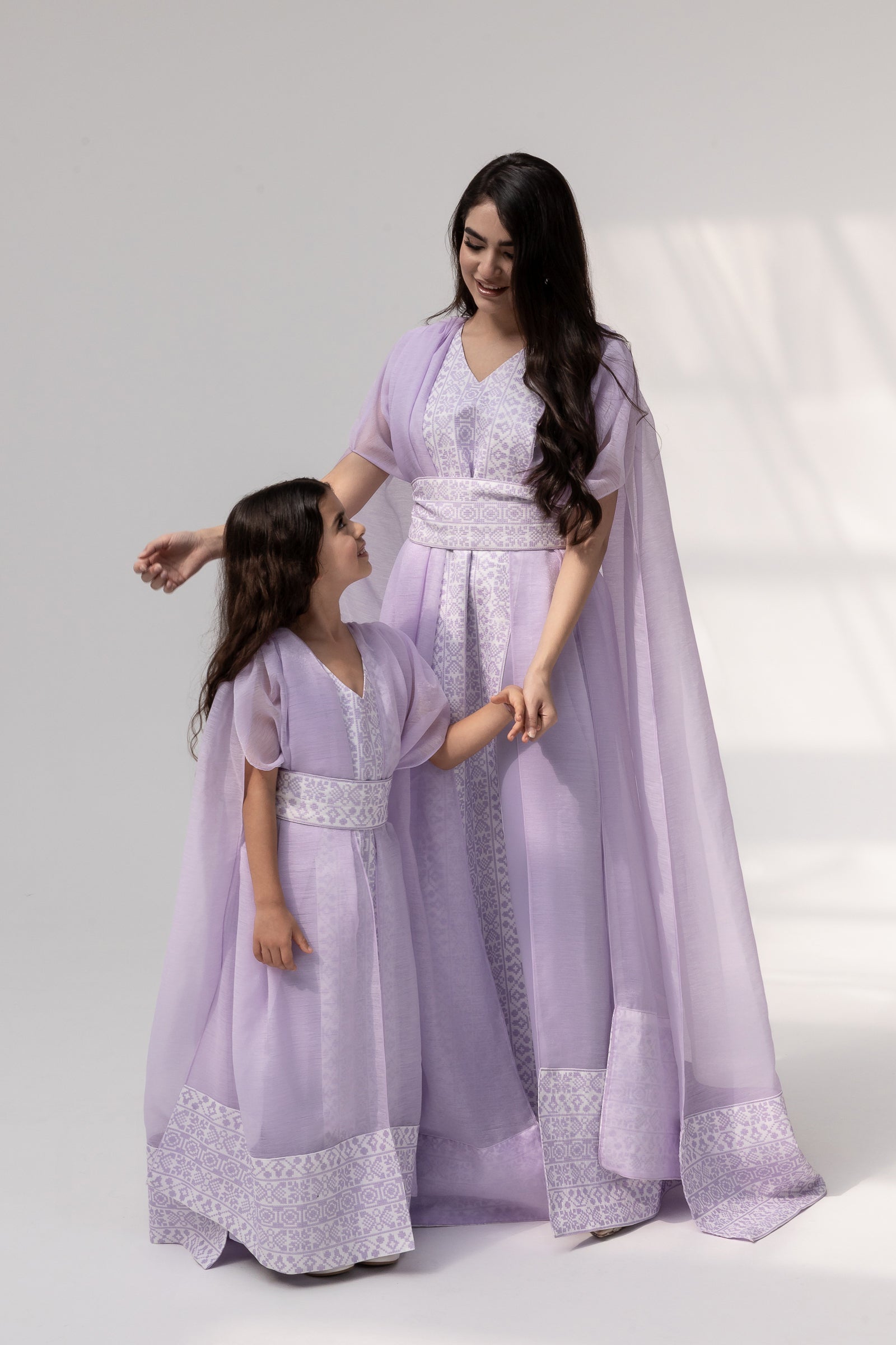 Kids Lilac Embroidered Cape Kaftan
