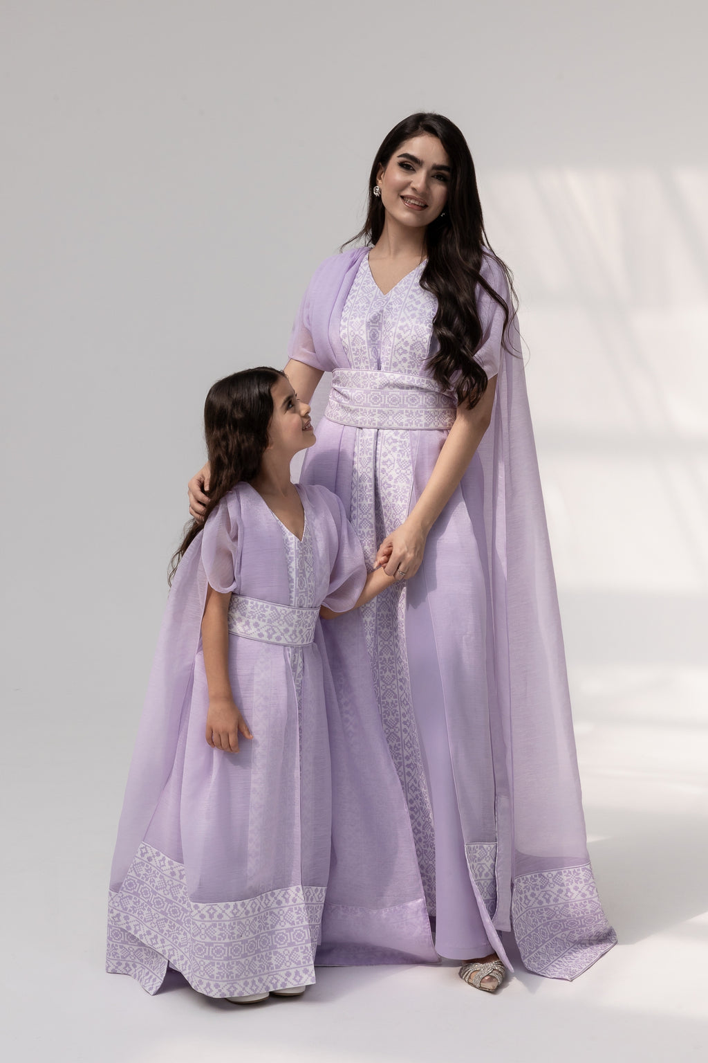 Kids Lilac Embroidered Cape Kaftan