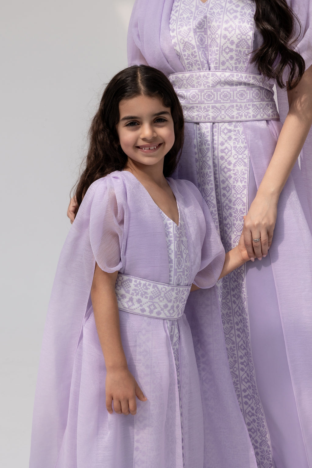 Kids Lilac Embroidered Cape Kaftan