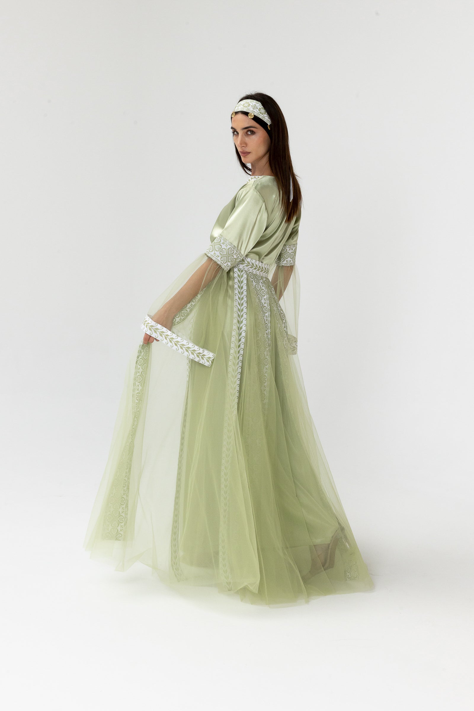 Embroidered Dress with Detachable Sheer Skirt