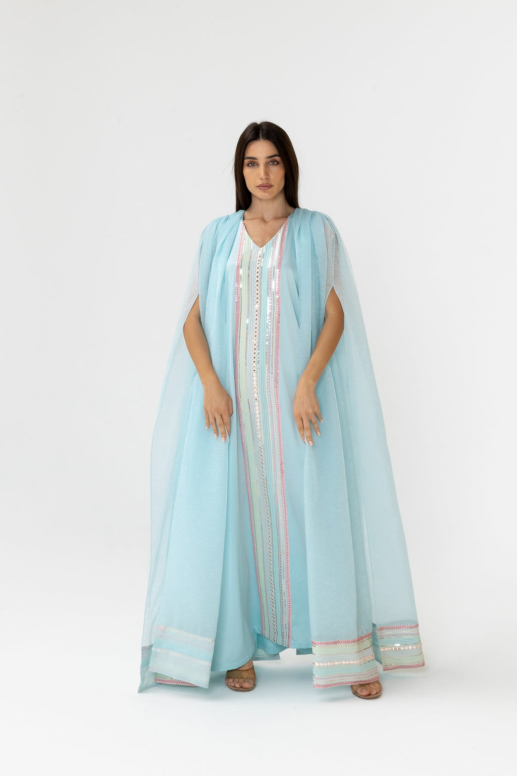 Blue Embellished Cape Kaftan