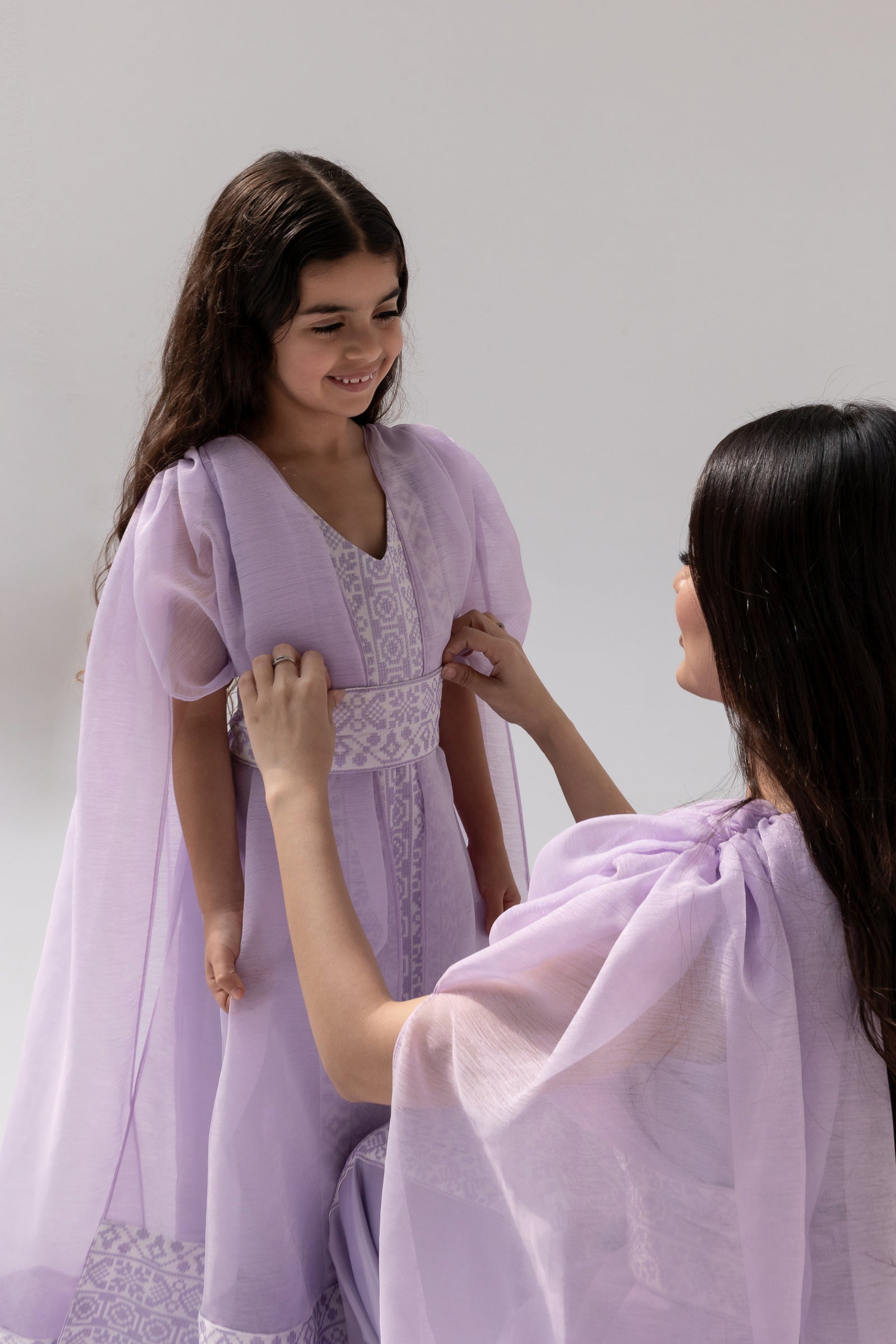 Kids Lilac Embroidered Cape Kaftan