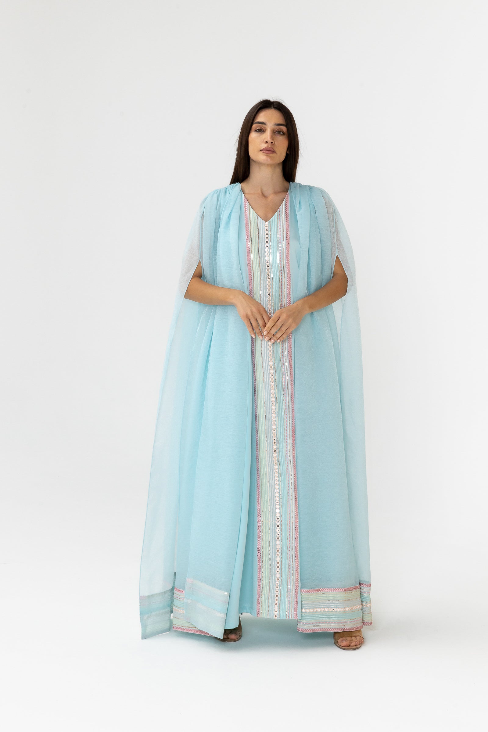 Blue Embellished Cape Kaftan