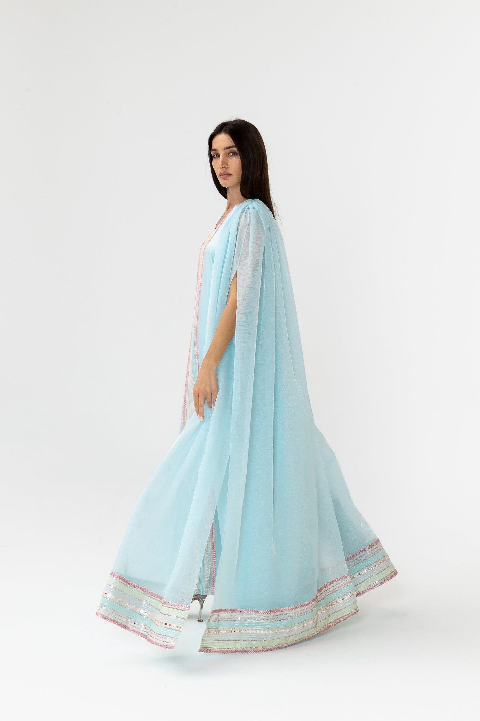 Blue Embellished Cape Kaftan