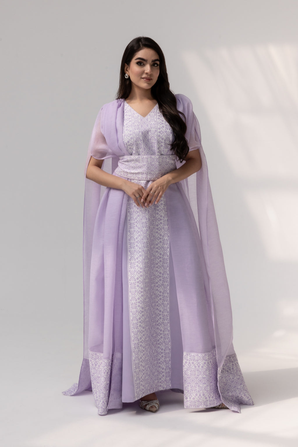 Lilac Embroidered Cape Kaftan