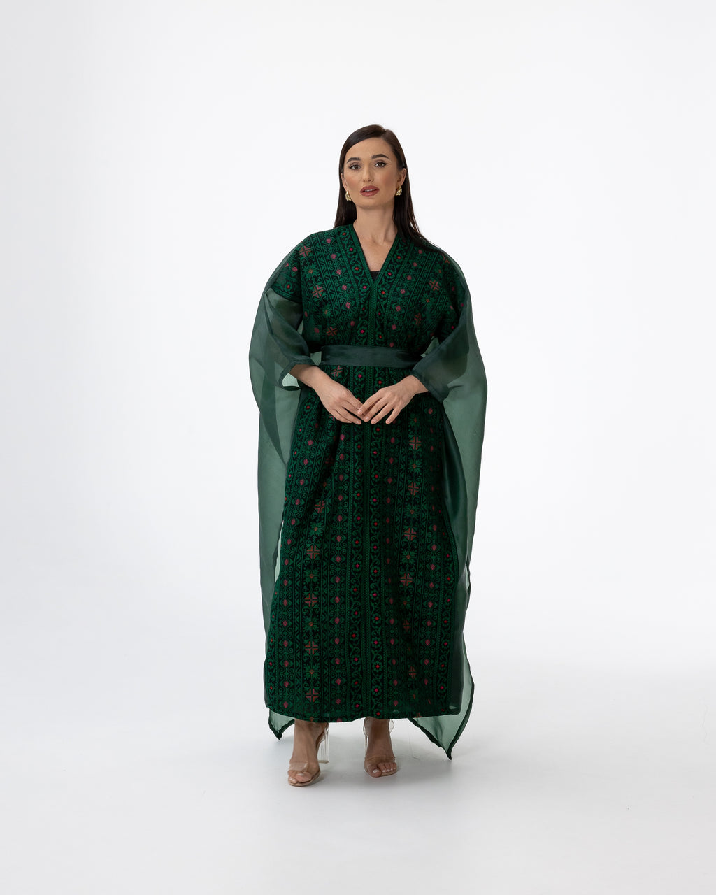 Emerald Open Cape with Embroidery