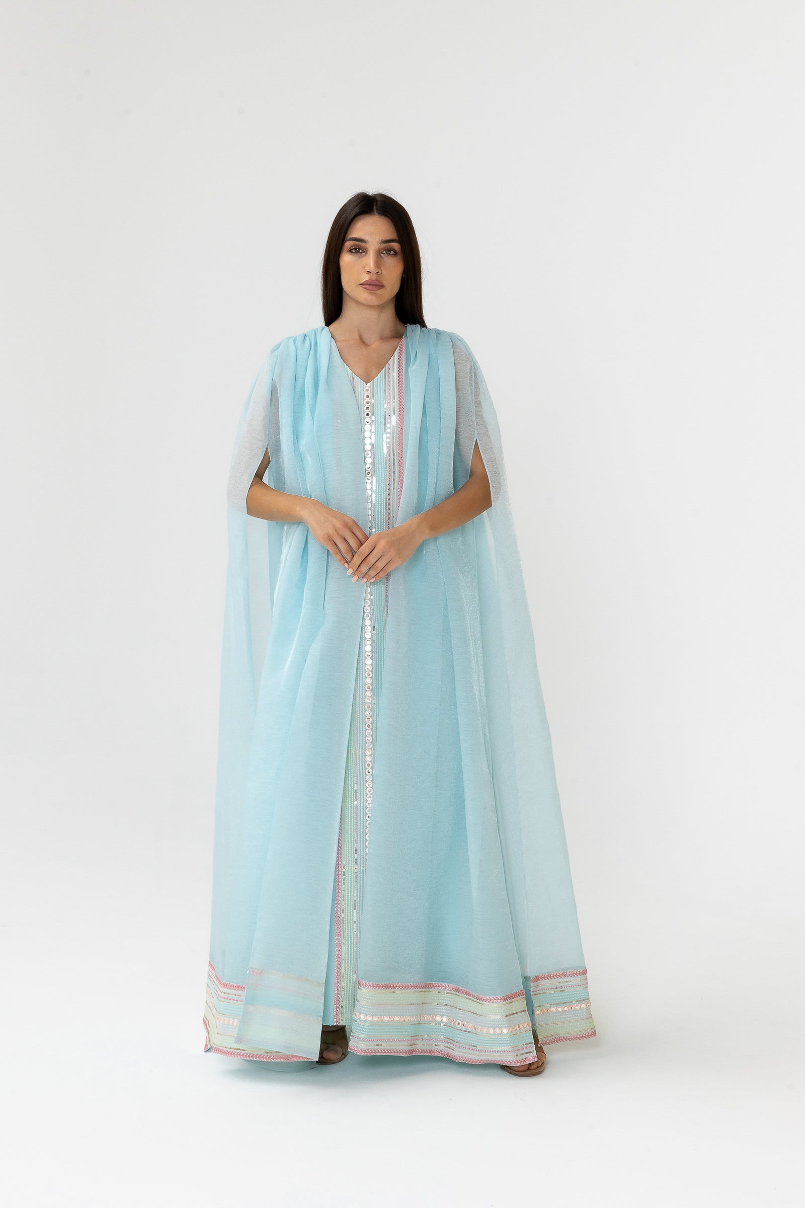 Blue Embellished Cape Kaftan