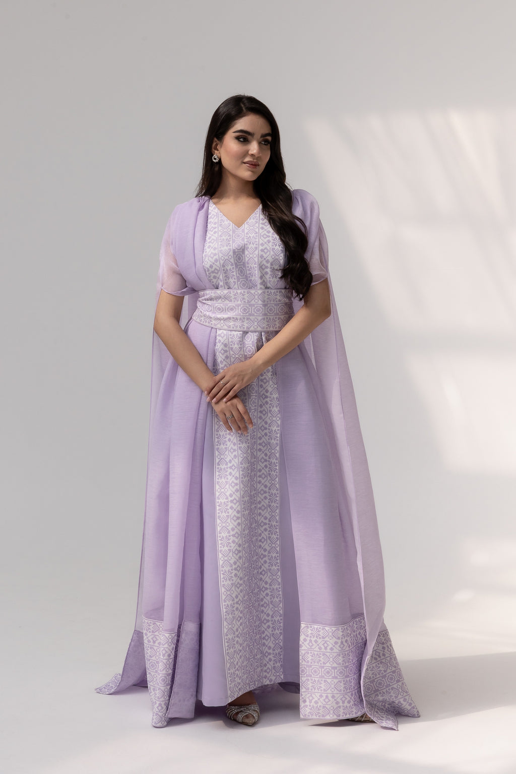 Lilac Embroidered Cape Kaftan
