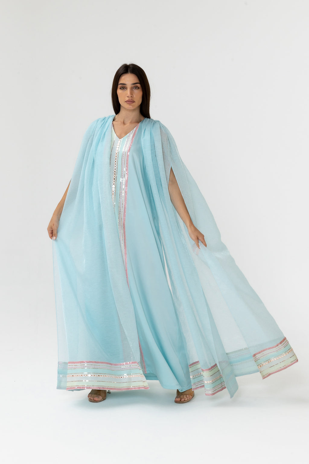 Blue Embellished Cape Kaftan