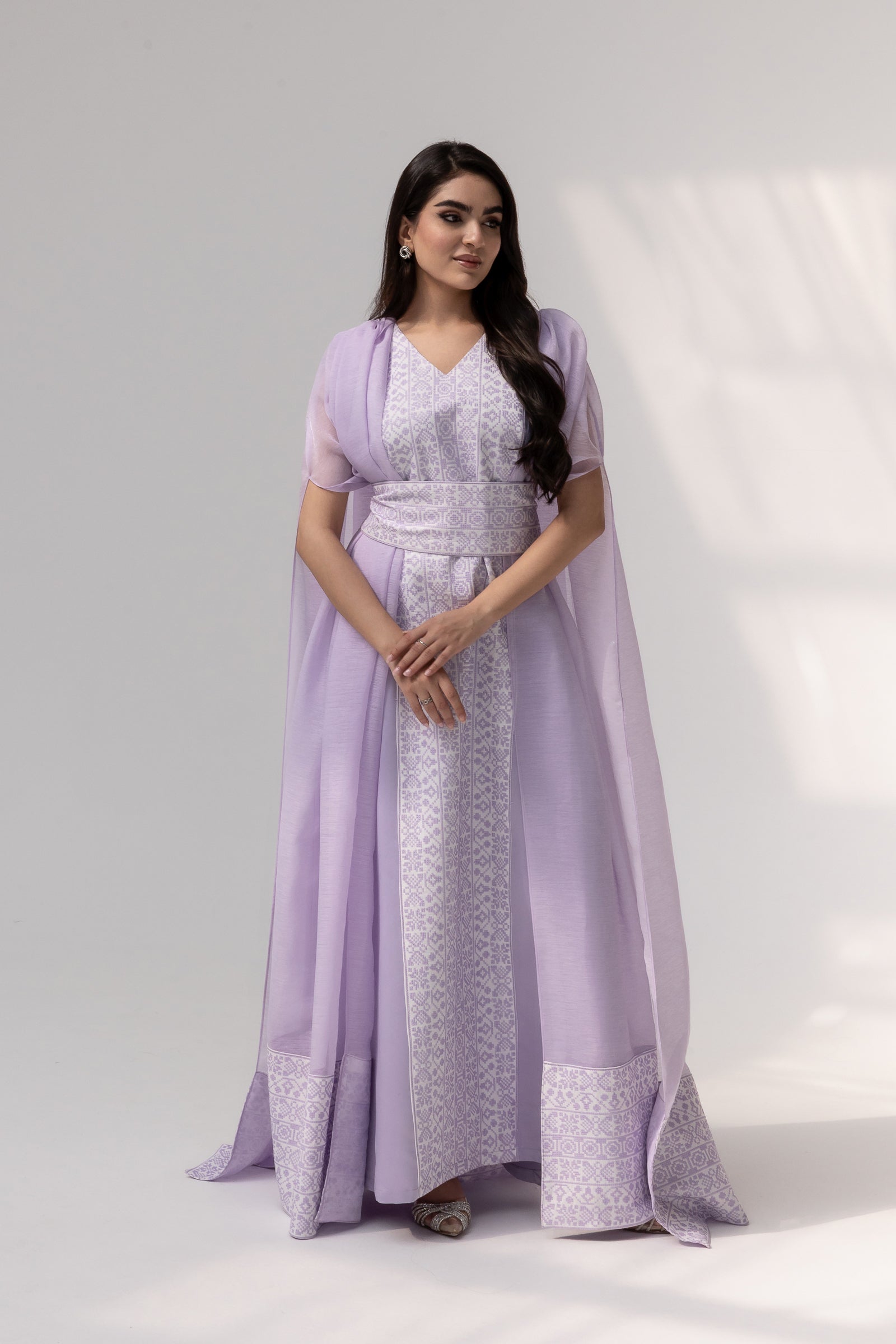 Lilac Embroidered Cape Kaftan