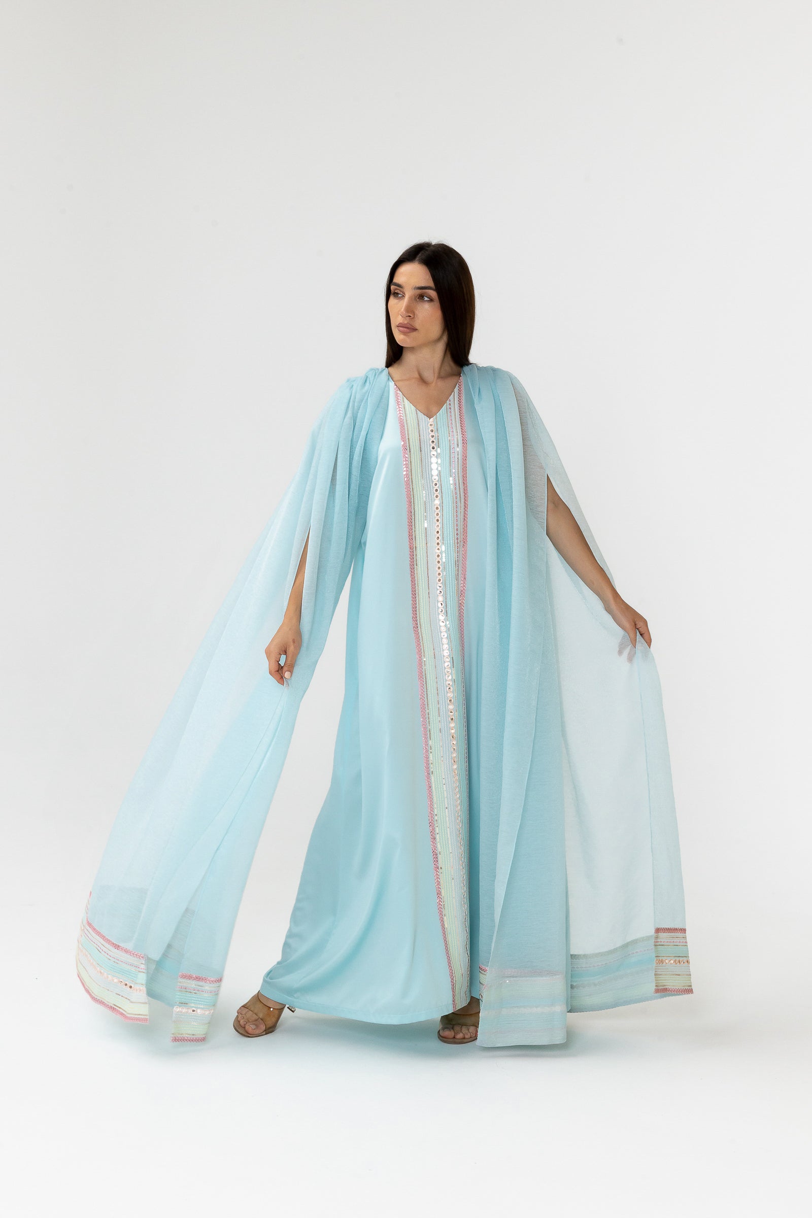Blue Embellished Cape Kaftan