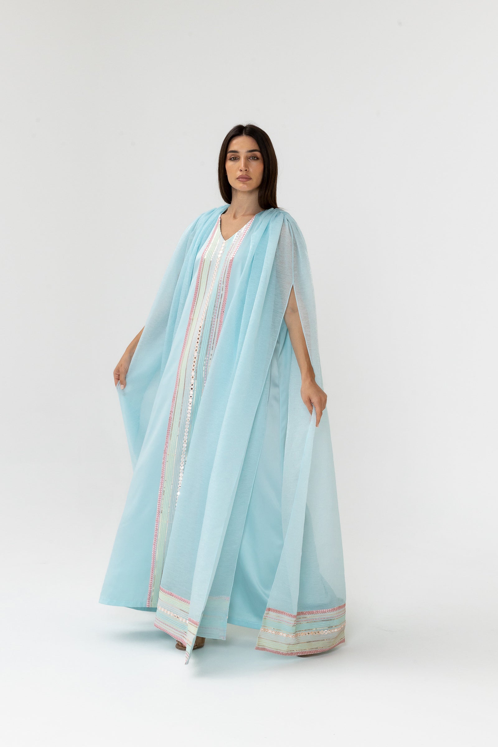 Blue Embellished Cape Kaftan