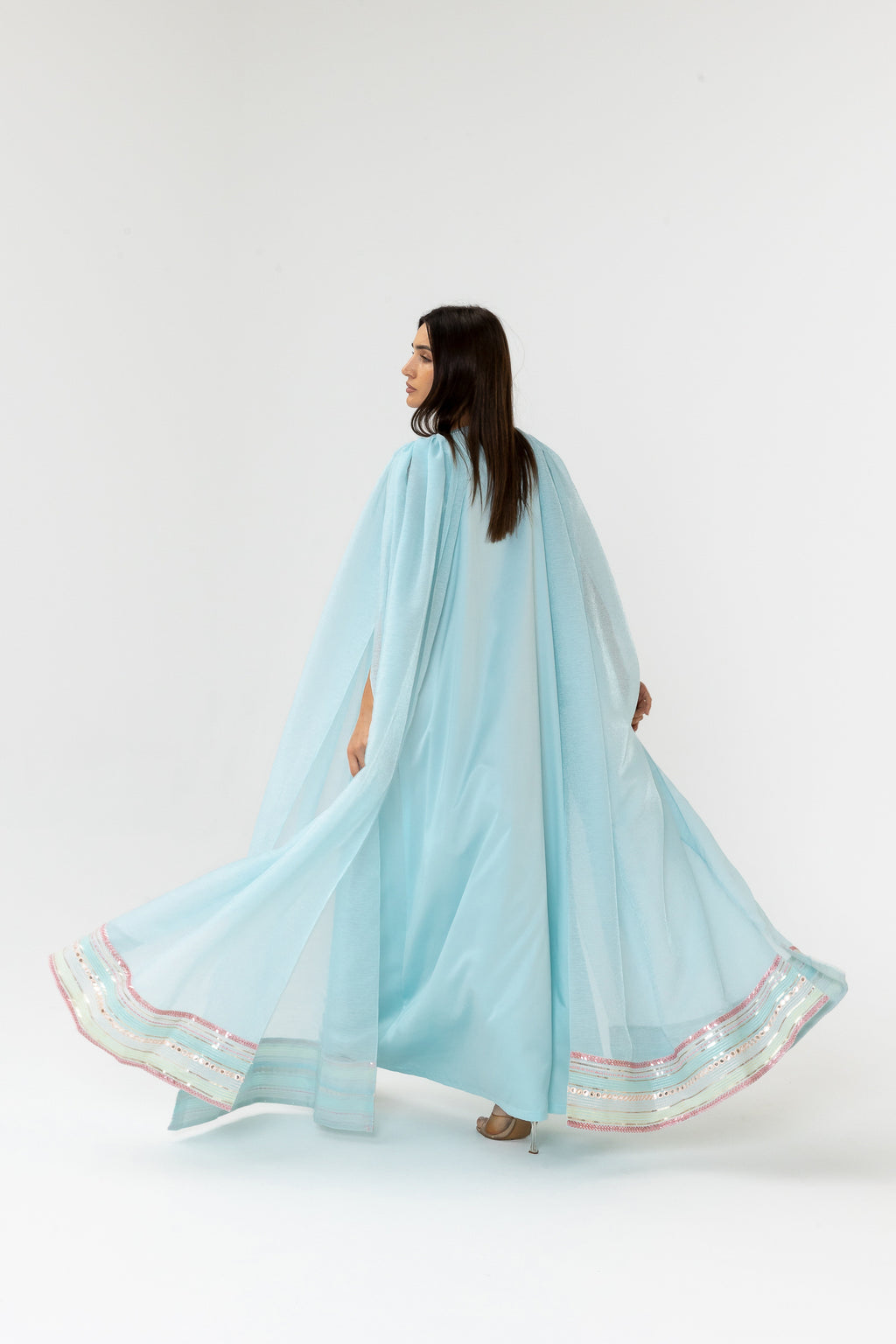 Blue Embellished Cape Kaftan
