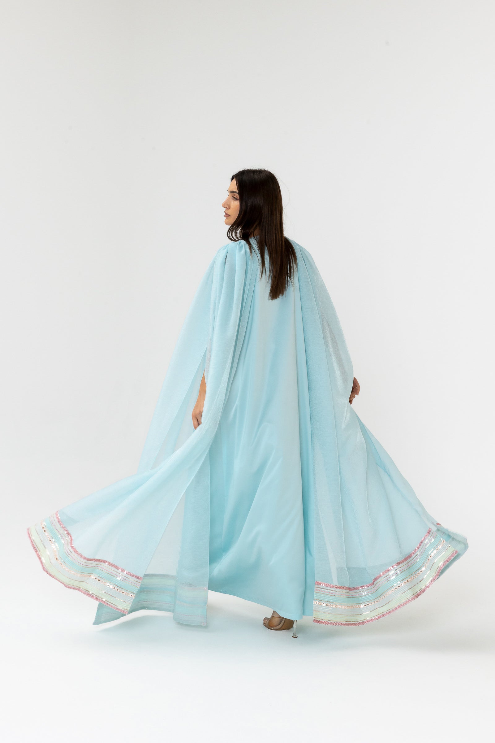 Blue Embellished Cape Kaftan