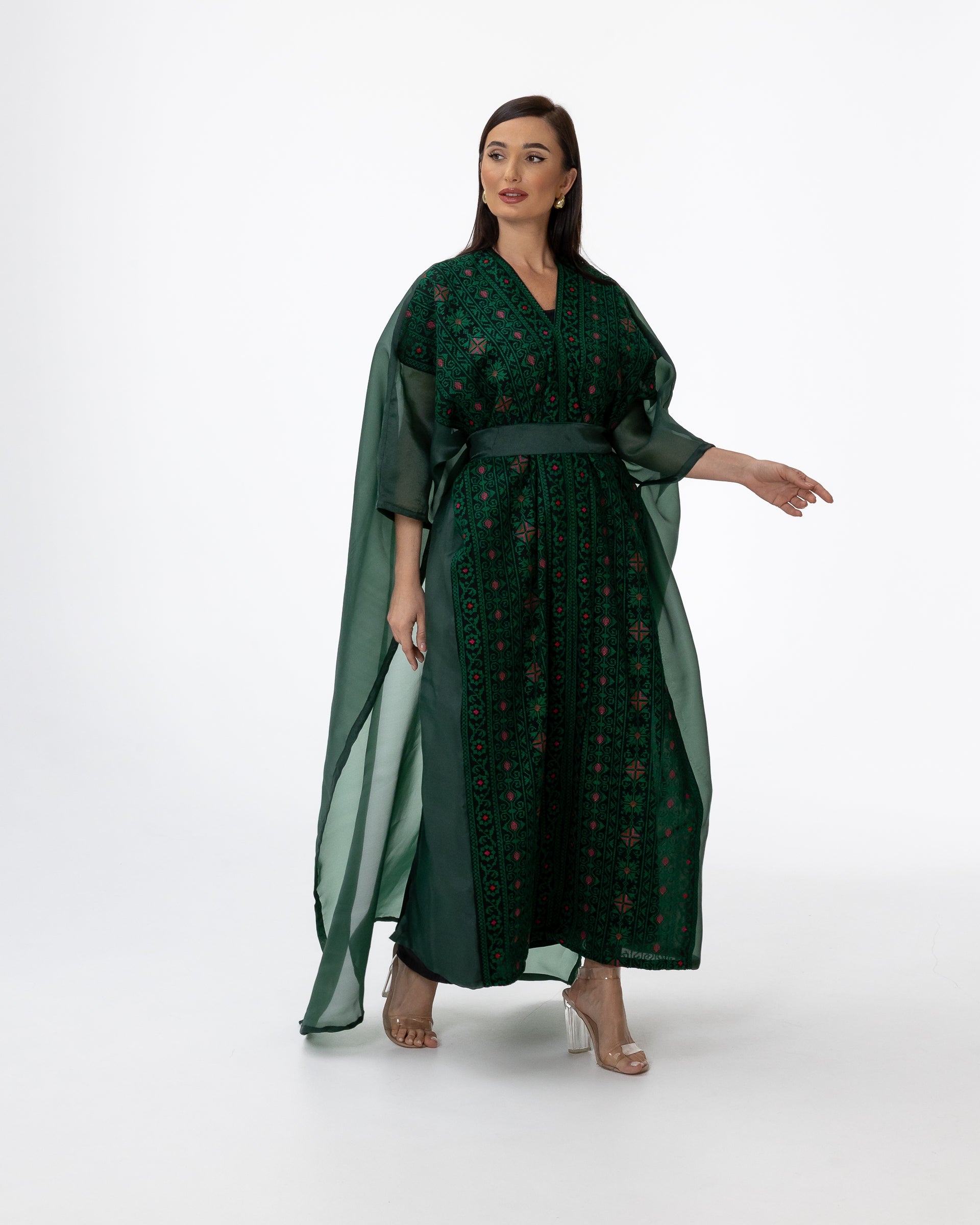 Emerald Open Cape with Embroidery