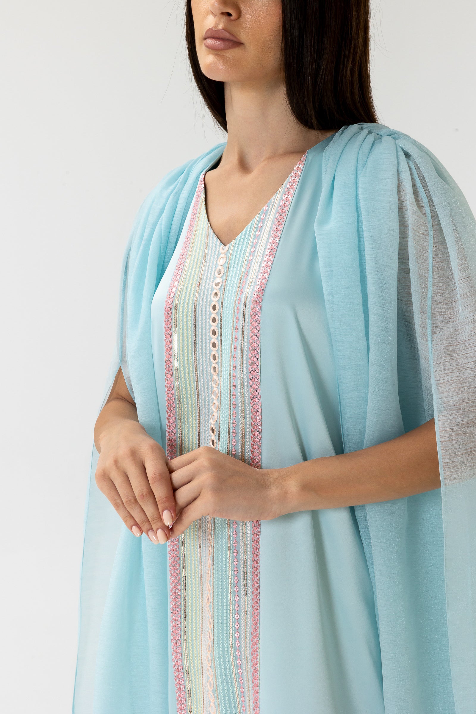 Blue Embellished Cape Kaftan