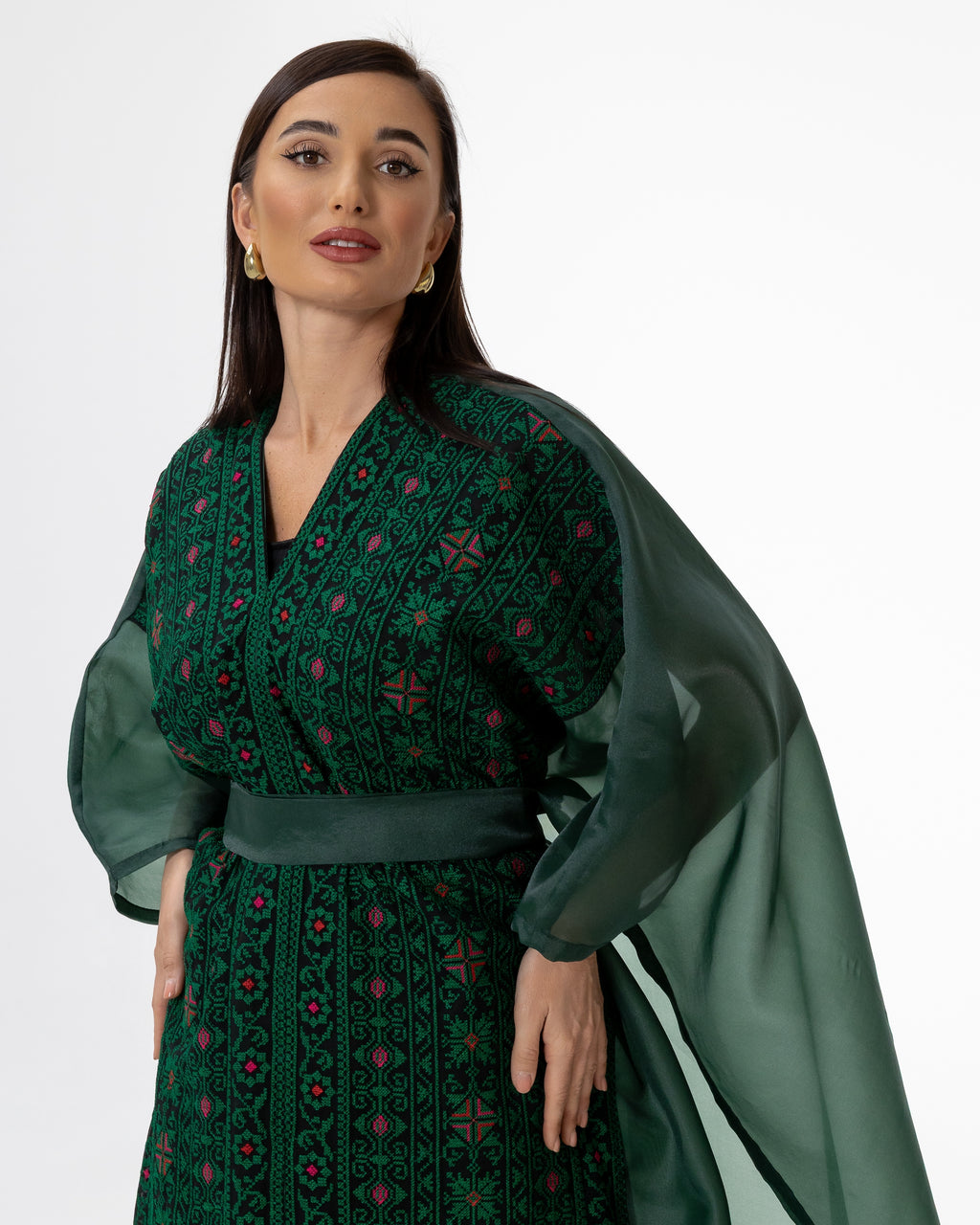 Emerald Open Cape with Embroidery