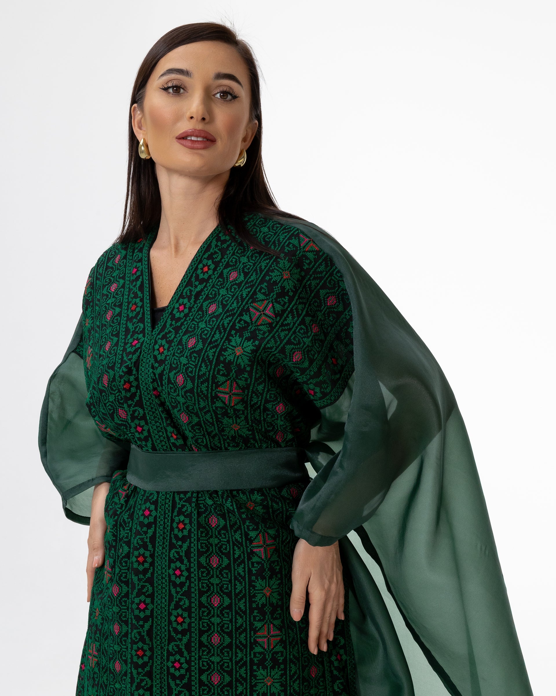 Emerald Open Cape with Embroidery