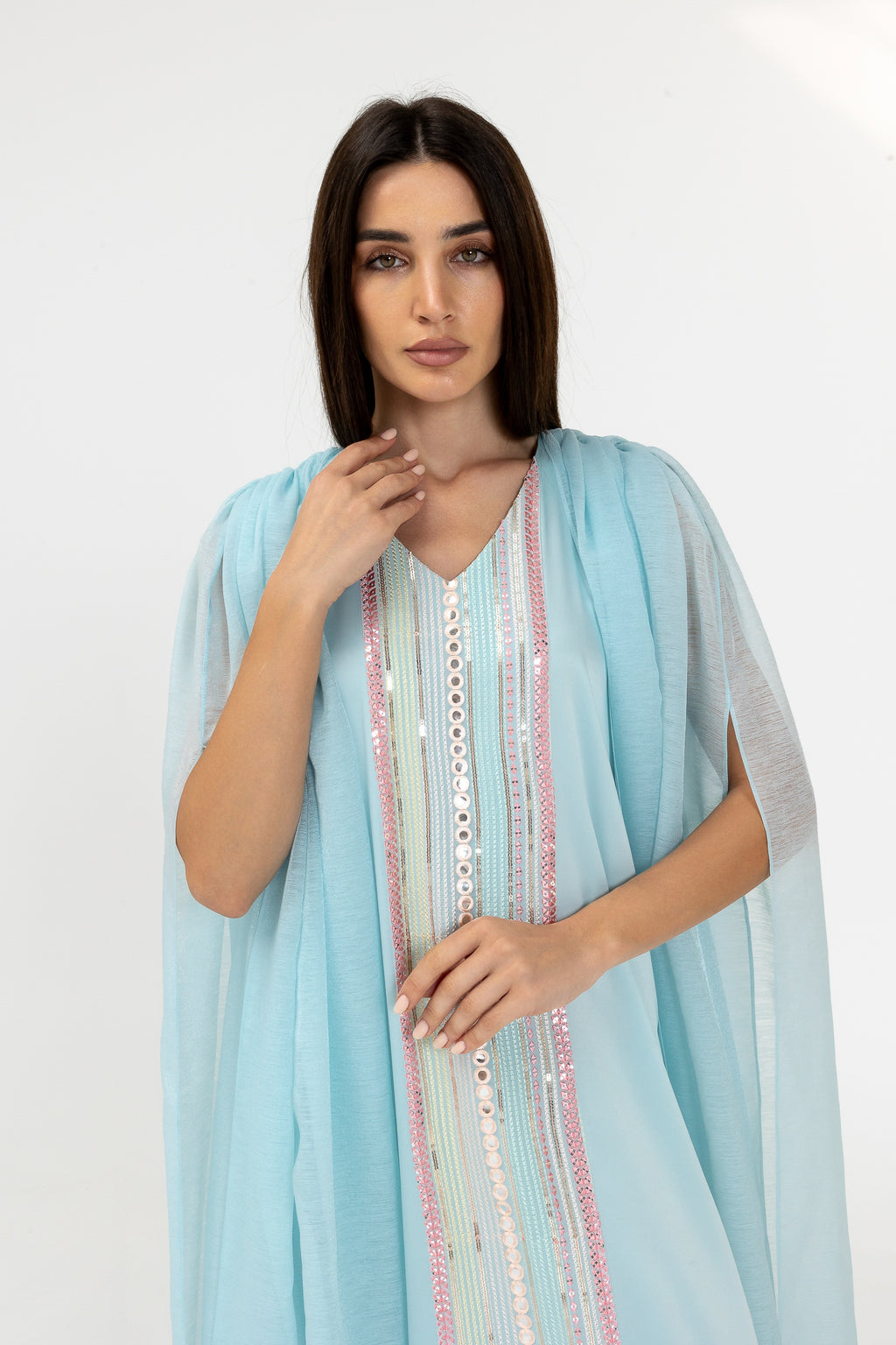 Blue Embellished Cape Kaftan