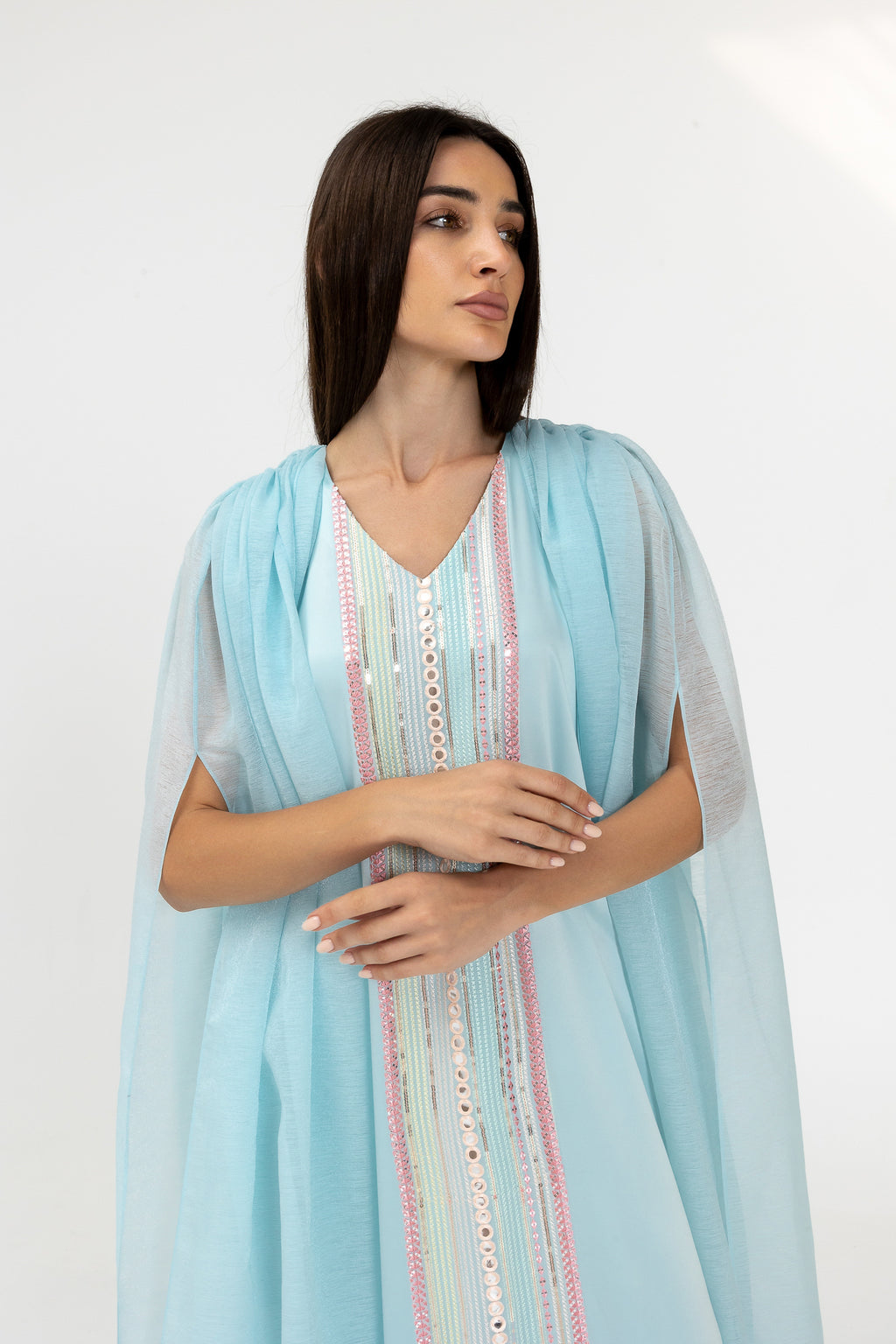 Blue Embellished Cape Kaftan