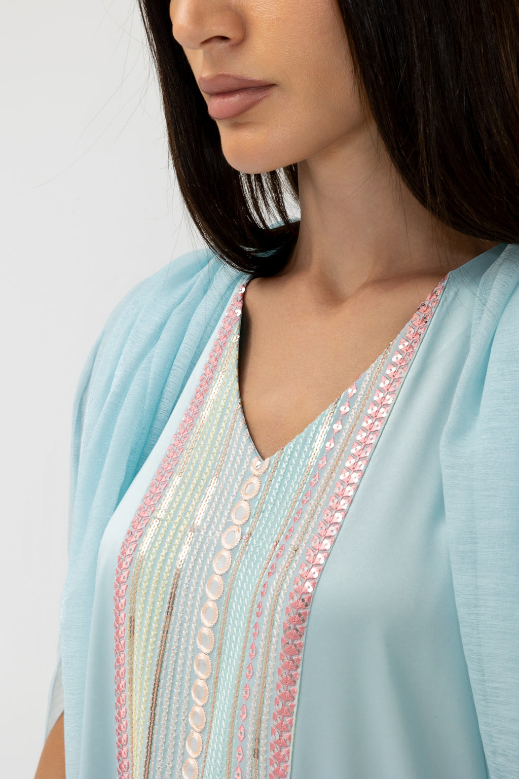 Blue Embellished Cape Kaftan