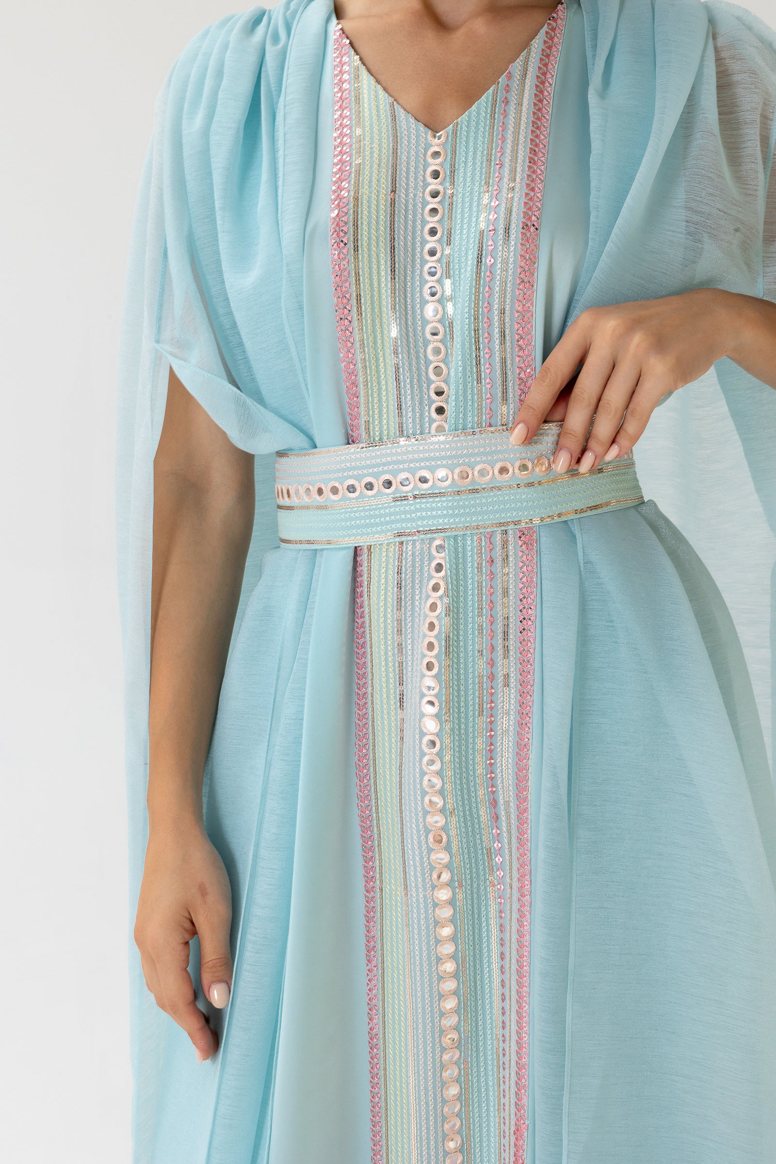 Blue Embellished Cape Kaftan