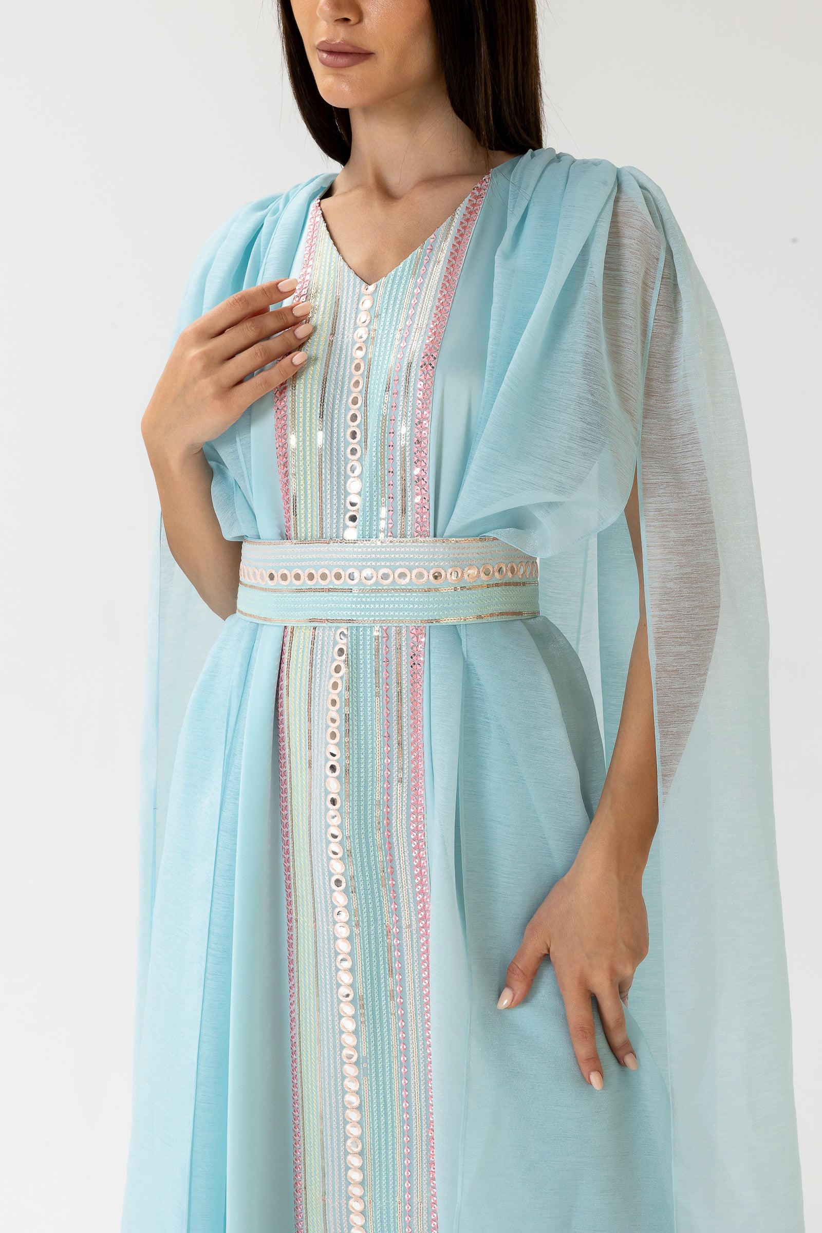 Blue Embellished Cape Kaftan